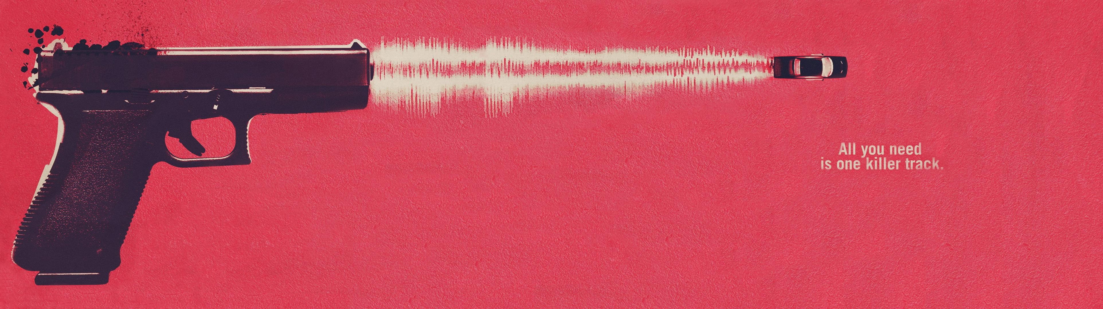 red, movies, electricity, handgun, colored background, Edgar Wright, 4K, minimalism, close-up, Baby Driver, arts culture and entertainment, people, copy space, HD Wallpaper