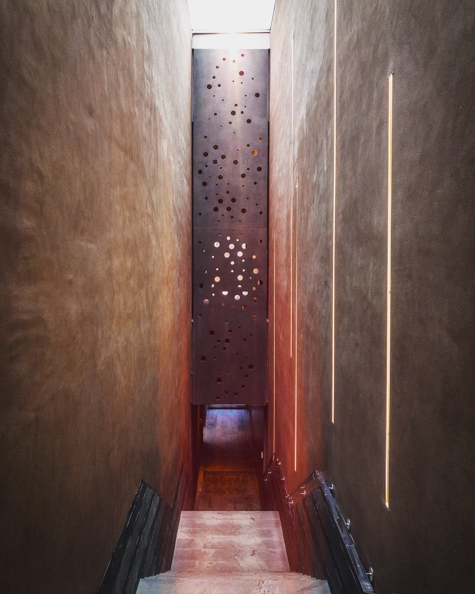 corridor, san pellegrino, direction, entrance, spa, building, corten, absence, 1080P, the way forward, illuminated, arcade, no people, architecture, wall - building feature, Phone HD Wallpaper