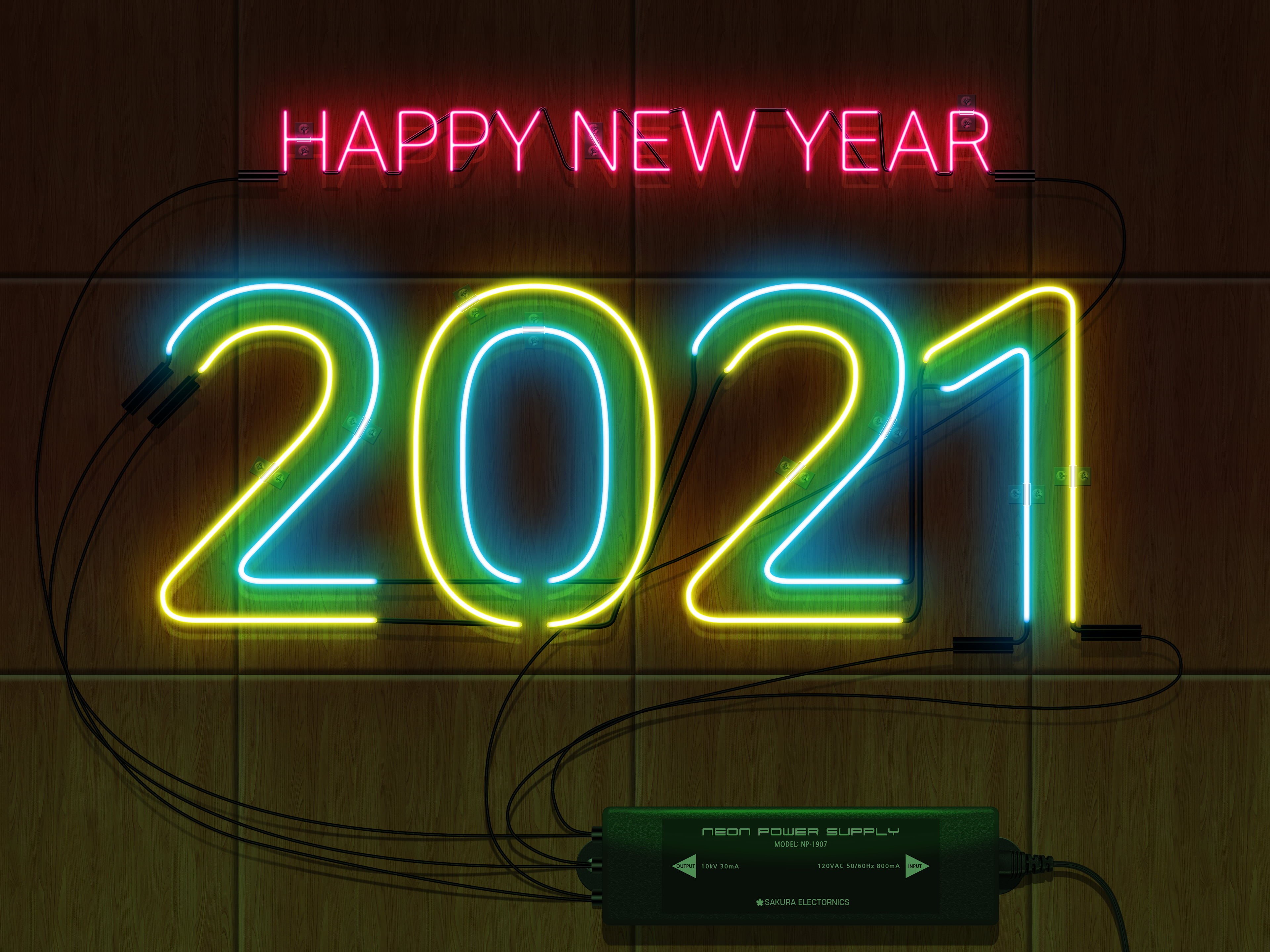 New Year, 2021 happy new year, 4K, neon sign, wood texture, HD Wallpaper