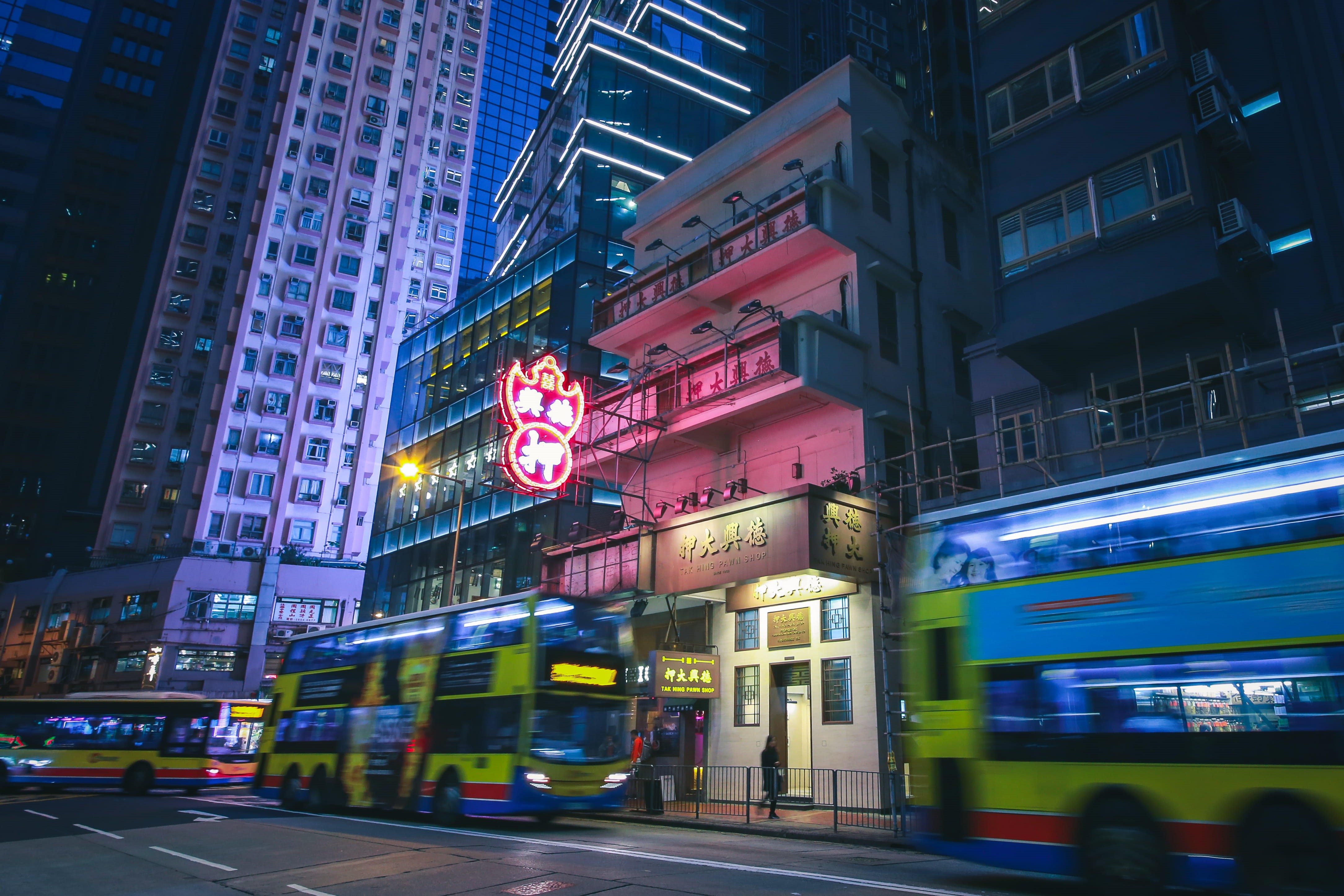 city, urban, modern, communication, architecture, sign, building, transportation system, office building exterior, blur, street, skyscraper, hong kong, HD Wallpaper
