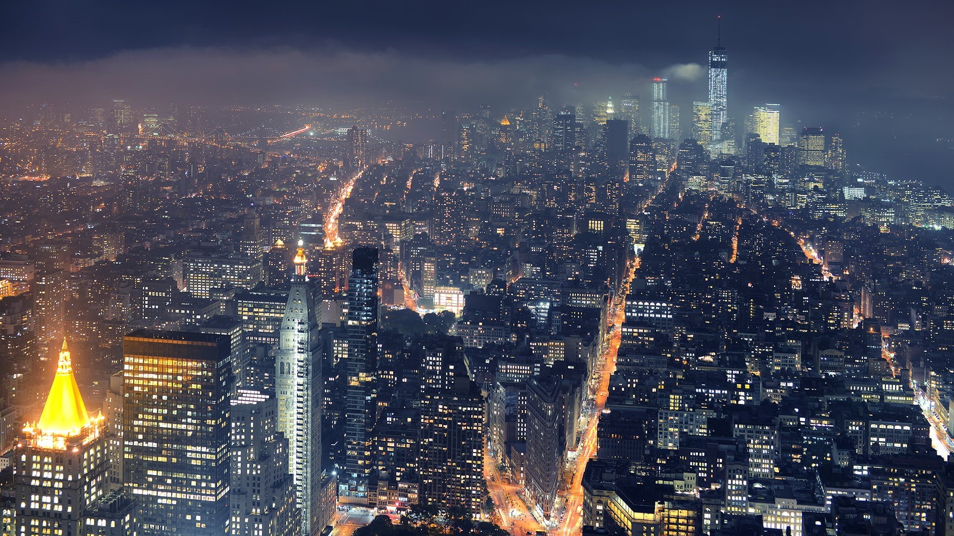 york, city, new york city, skyscraper, new, night, cityscape, lights, 1080P, HD Wallpaper