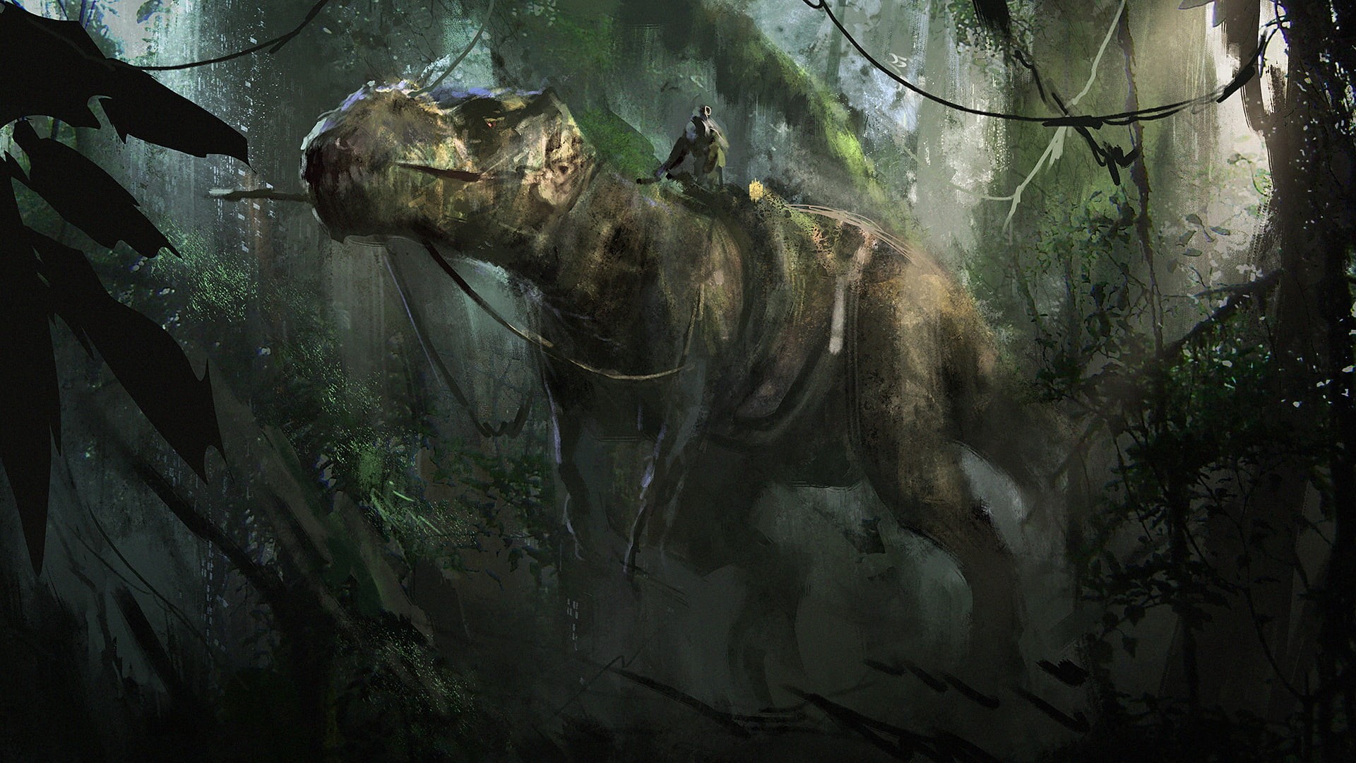 animal themes, 1080P, backgrounds, illustration, plant, dino, forest, underwater, green Color, animal, vertebrate, woods, wildlife, outdoors, tree, no People, HD Wallpaper