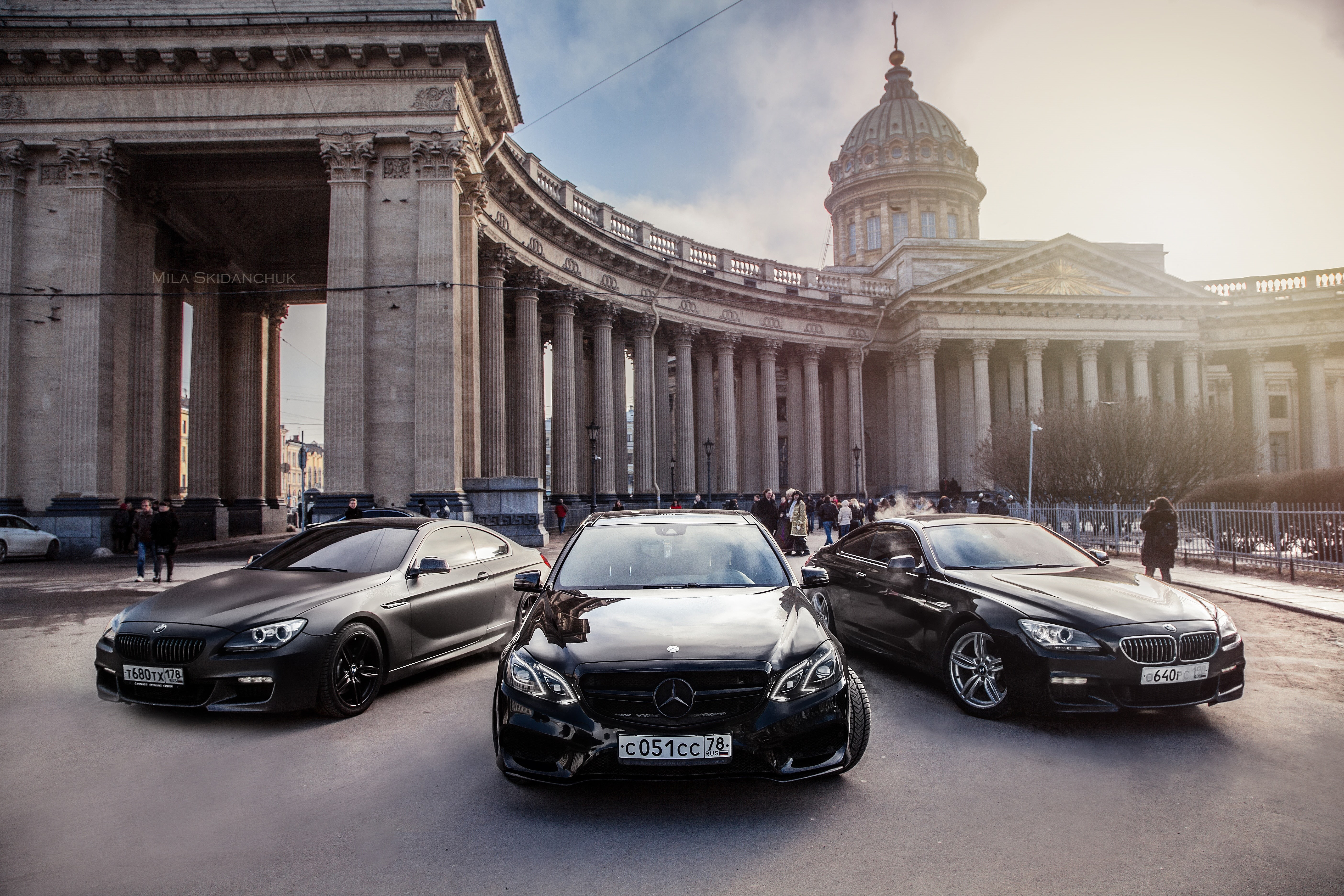 bmw f13, sport cars, sunset, city, mercedes e, car, auto, Mercedes, bmw 6 series, fog, new bmw, Empire, sports car, sport car, need for speed, spb, saint-petersburg, HD Wallpaper