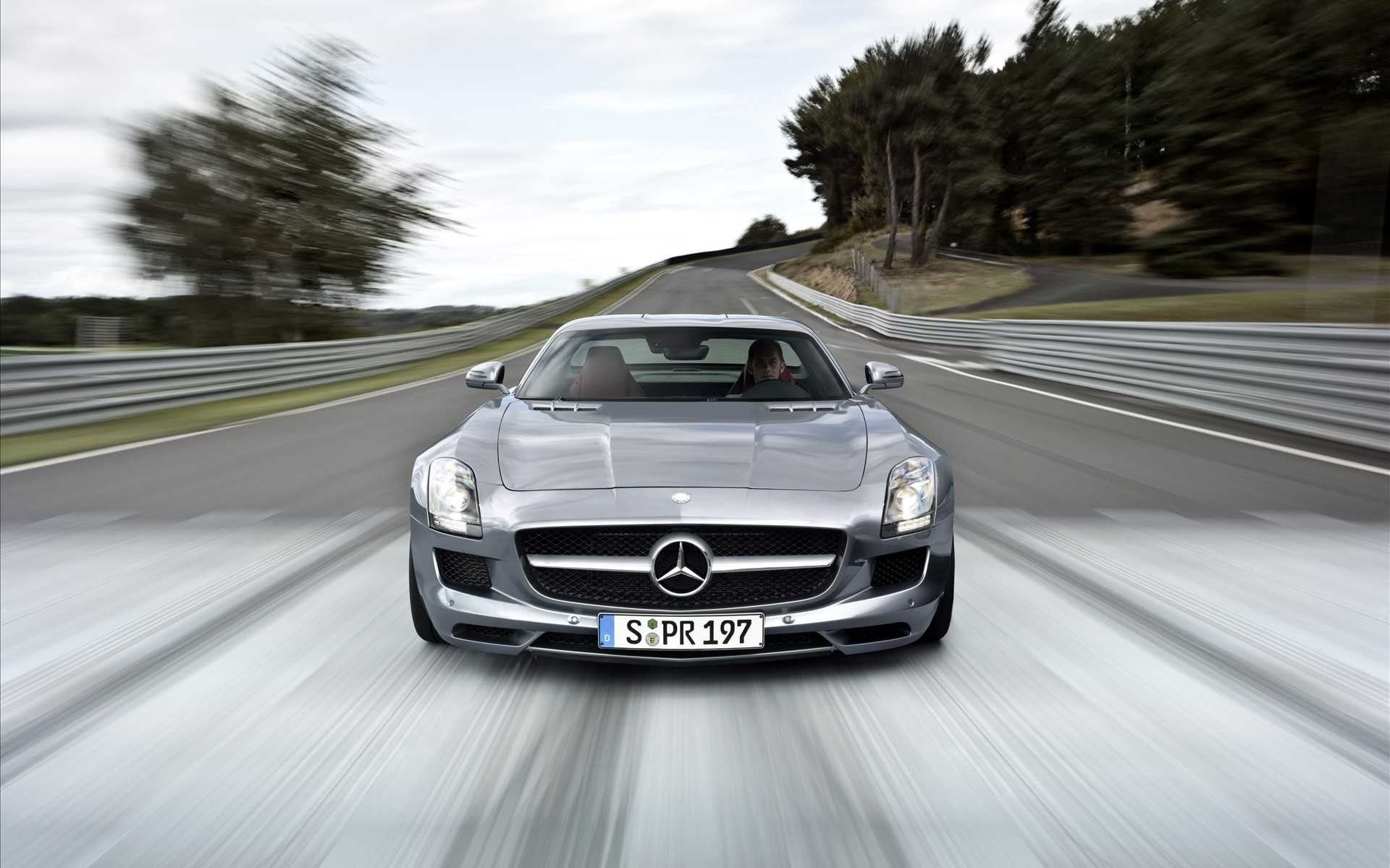 the way forward, Mercedes-AMG, Mercedes-Benz SLS AMG, transportation, 1080P, no people, silver cars, benz, motor vehicle, road marking, road trip, sky, HD Wallpaper
