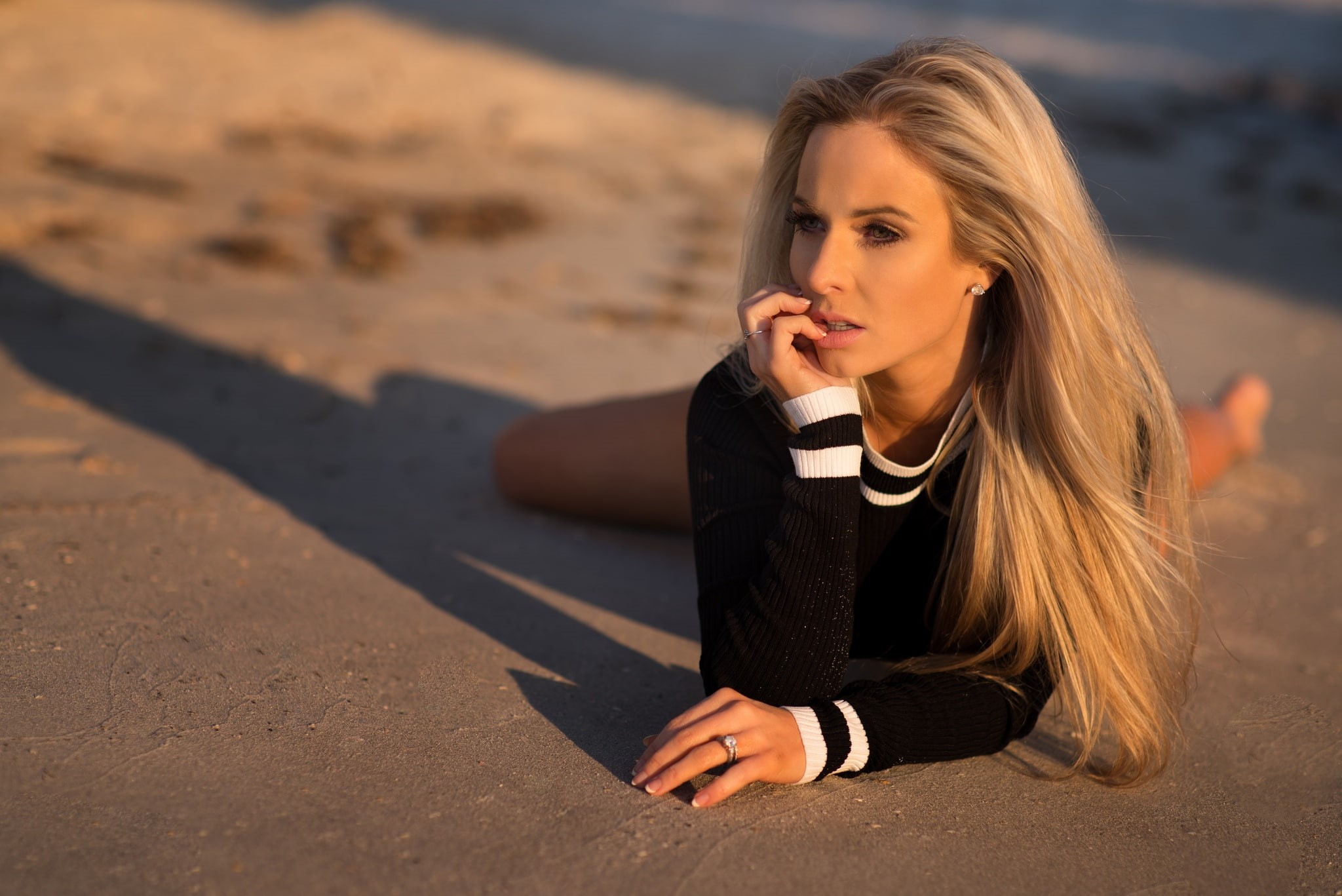 women outdoors, Christopher Rankin, sand, blonde, Lauren Kristina, 1080P, looking away, women, HD Wallpaper