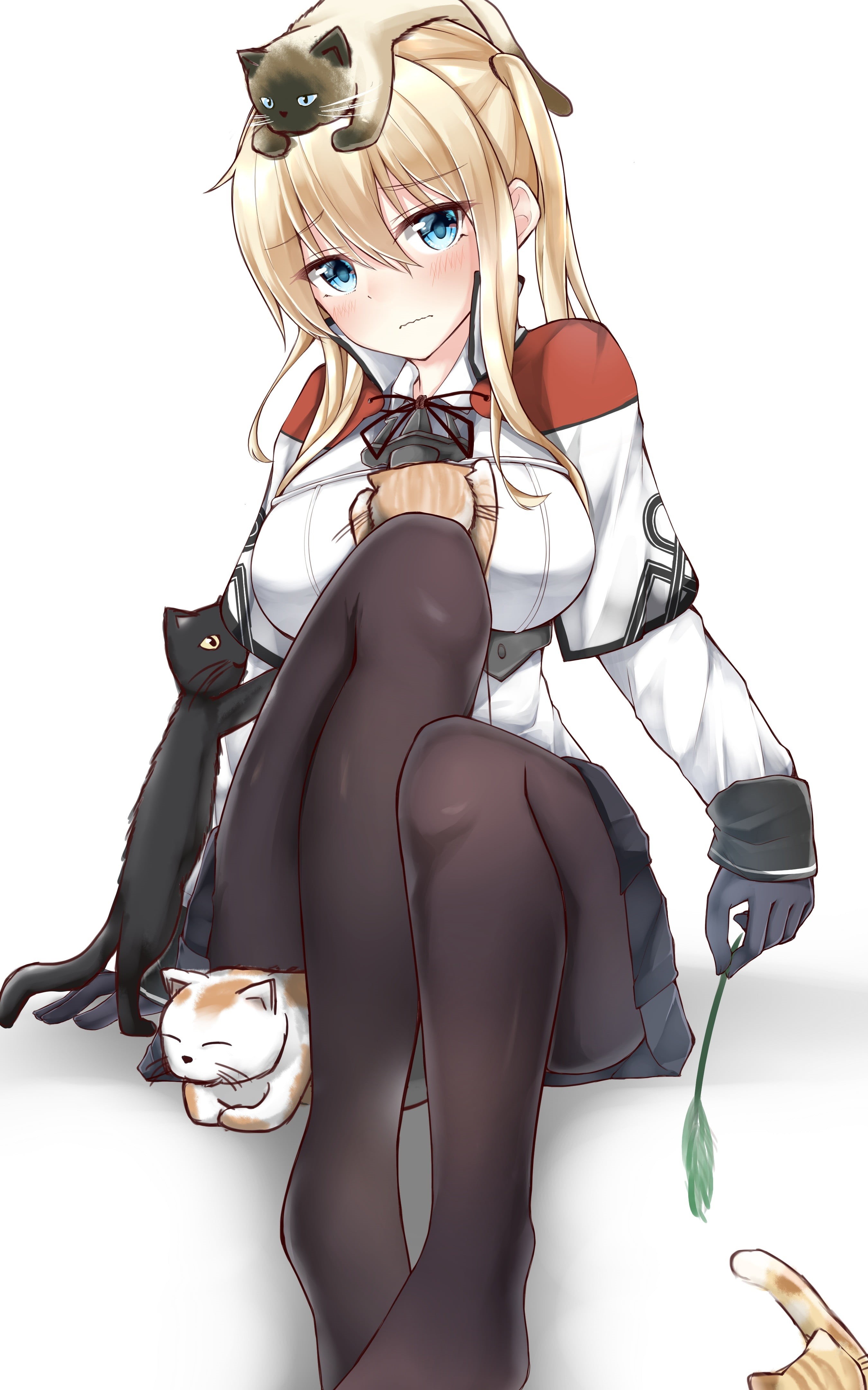 human representation, robot, orange, skirt, technology, female, stockings, silver colored, cat, 4K, anime girls, anime, studio shot, Graf Zeppelin (KanColle), Phone HD Wallpaper