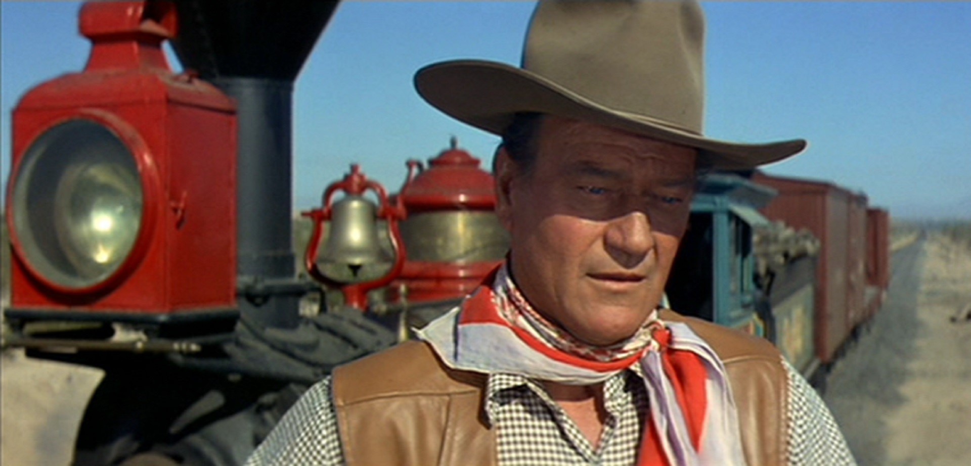 man, john wayne, cowboy, weapon, day, males, star, hat, clothing, train, motion pictures, pictures, military, men, 1080P, actor, looking, headshot, oldies, HD Wallpaper