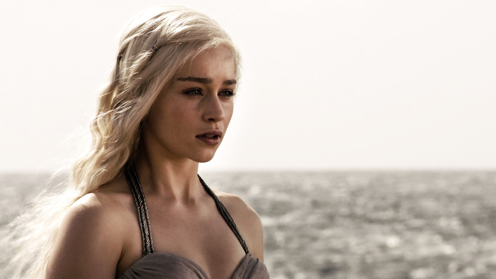 women, sea, Game of Thrones, beautiful people, human hair, water, young adult, 1080P, beautiful woman, long hair, hair, Emilia Clarke, outdoors, beach, HD Wallpaper