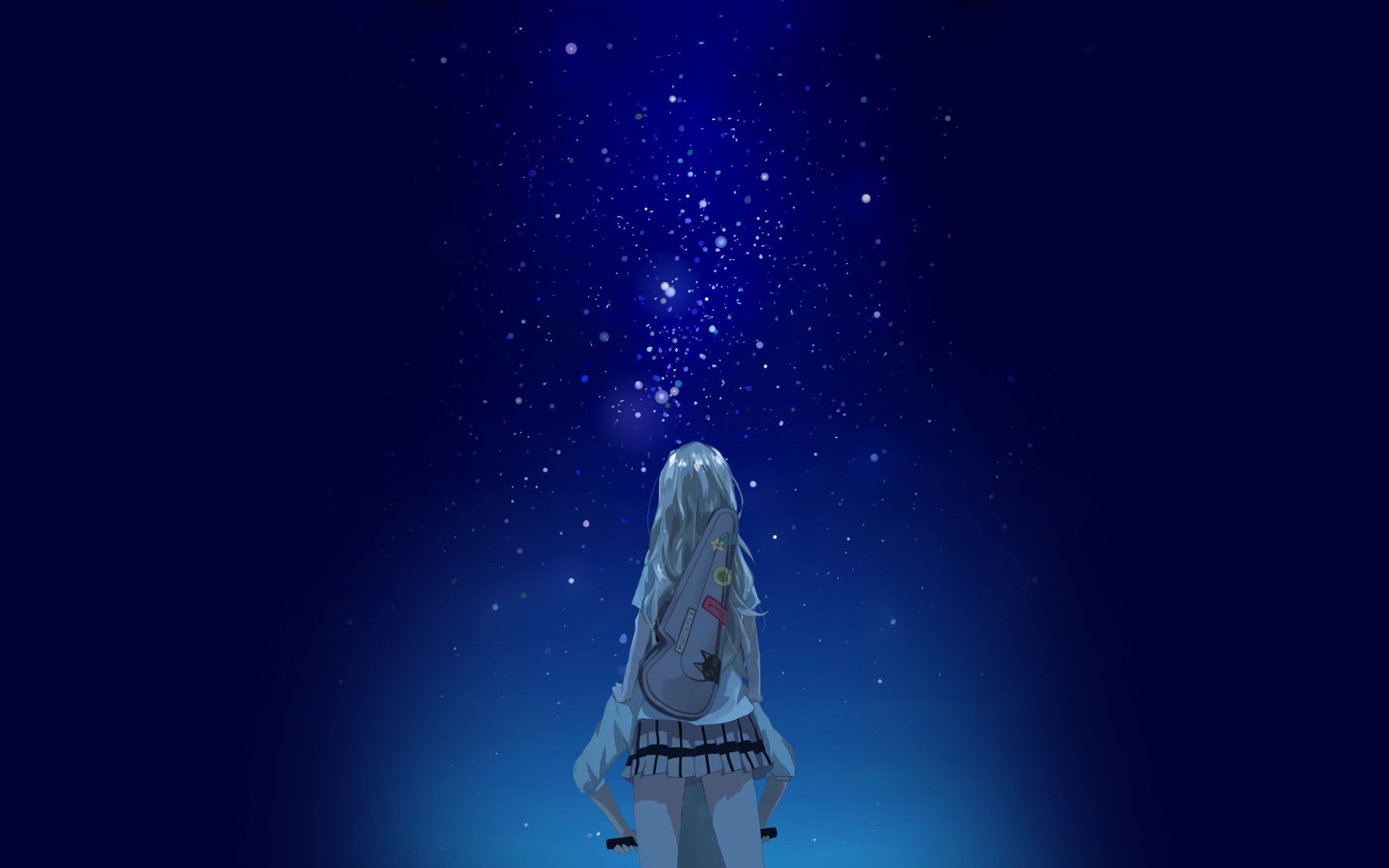 nature, winter, snow, star - space, night, outdoors, Kaori Miyazono, space, 1080P, Anime, Kousei Arima, low angle view, sky, snowing, galaxy, illuminated, HD Wallpaper