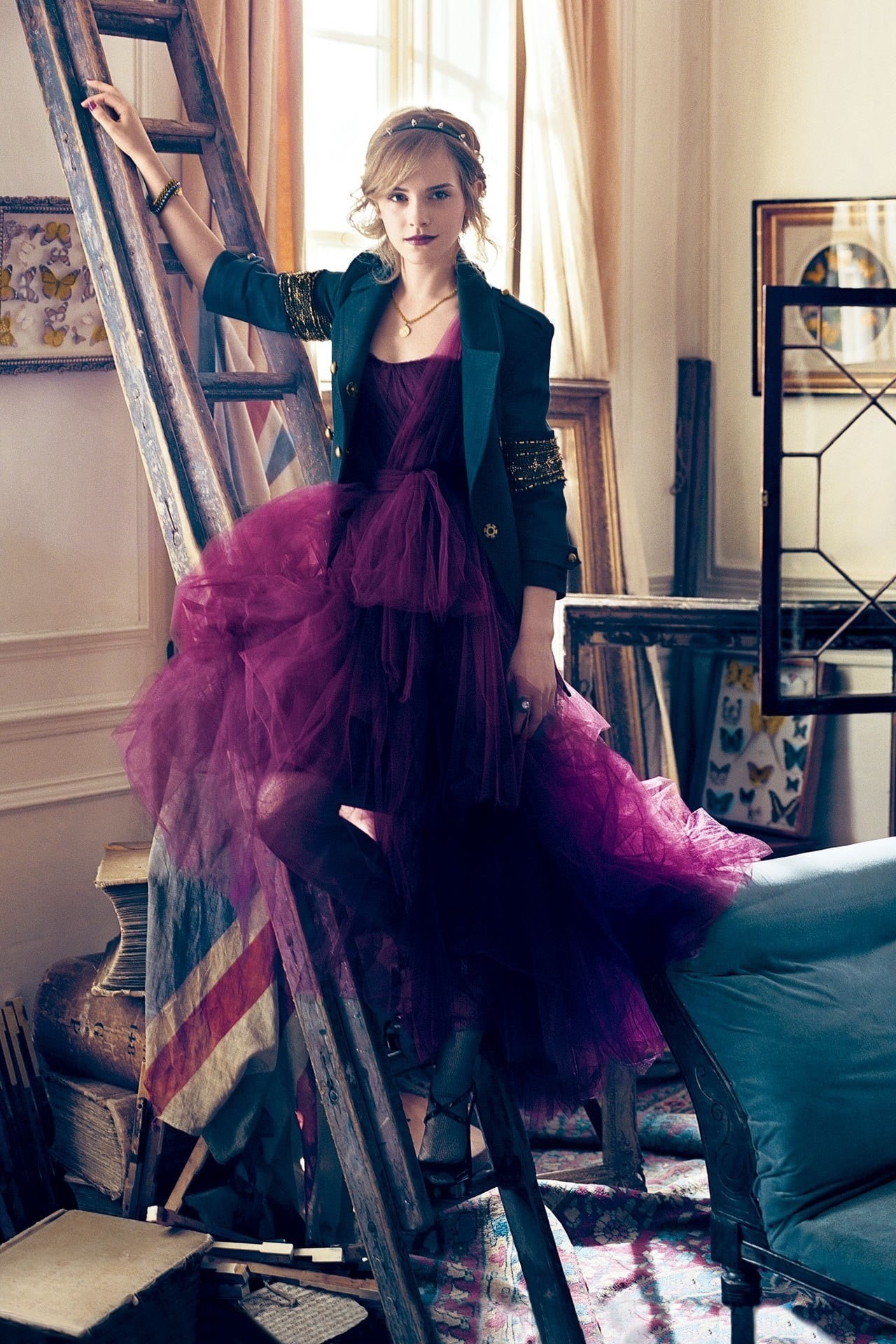 emma, women, hair, actress, portrait, mid adult, full length, purple dresses, elegance, beautiful people, watson, front view, indoors, beauty, fashion, Phone HD Wallpaper