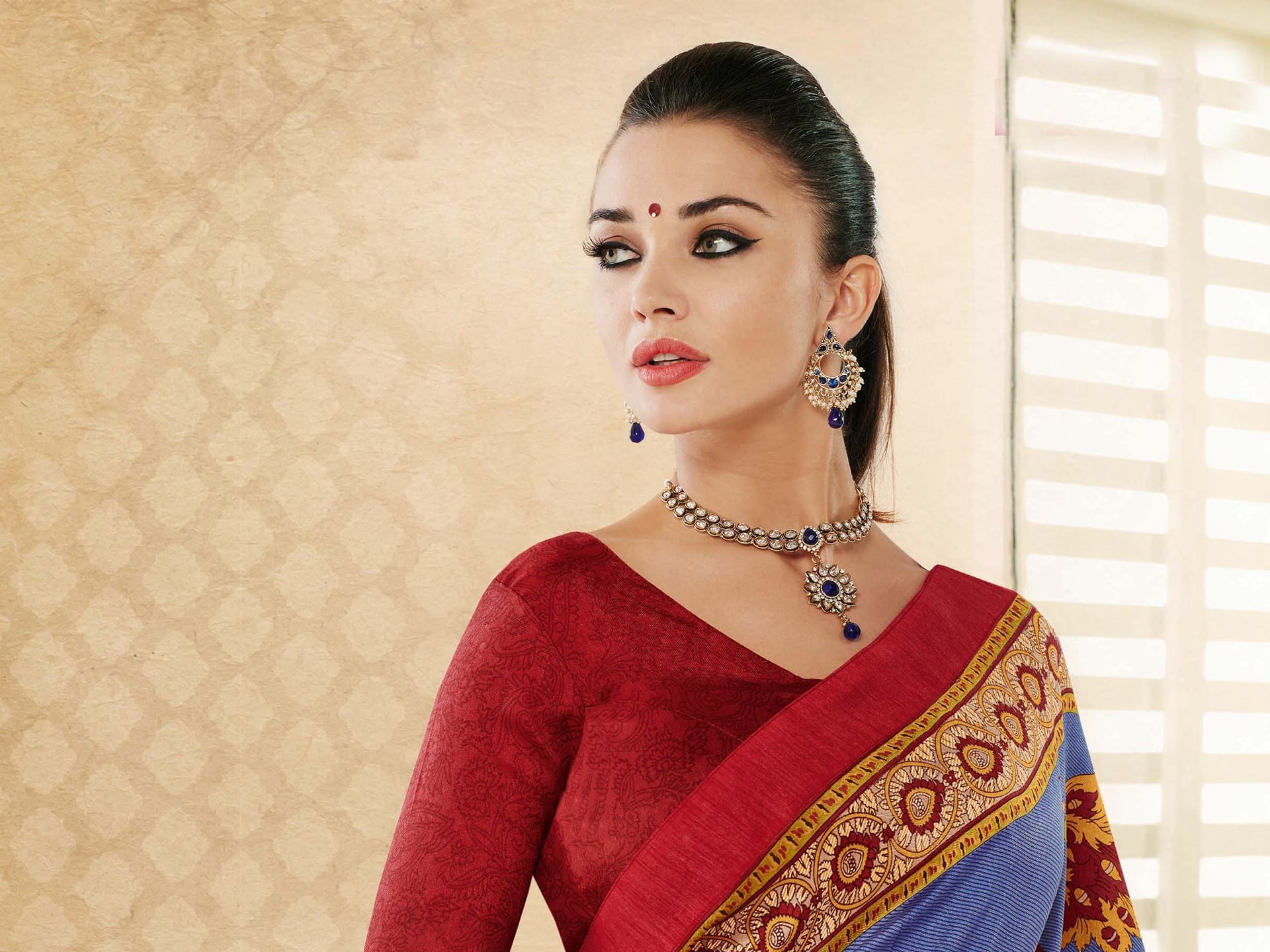 Celebrity, Actresses, Amy Jackson, Earrings, Actress, Necklace, 1080P, Brunette, Indian, HD Wallpaper