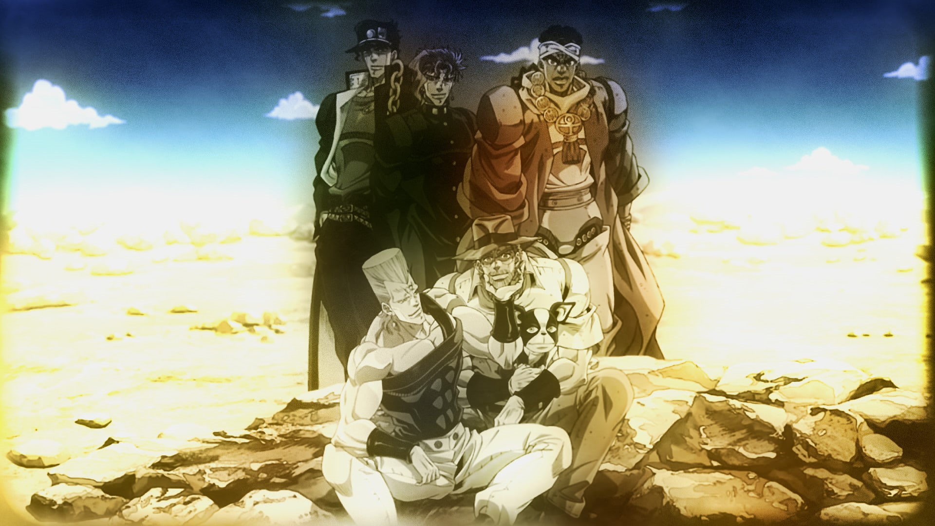 1080P, Jojos Bizarre Adventure, Iggy (Jojos Bizarre Adventure), Joseph Joestar, Jotaro Kujo, Anime, Muhammad Avdol, Noriaki Kakyoin, Jean Pierre Polnareff, HD Wallpaper