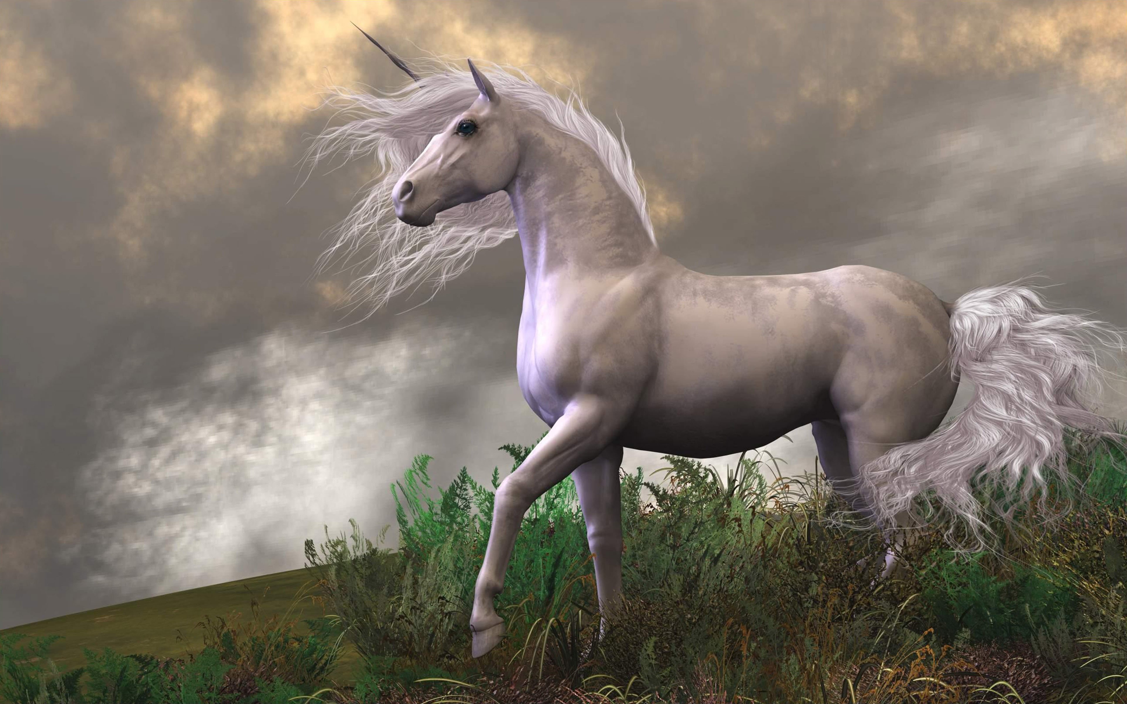 no people, mountain, white, land, digital composite, side view, one animal, mobile, art, hd, domestic, horse, sky, animal themes, animal, cloud - sky, day, HD Wallpaper