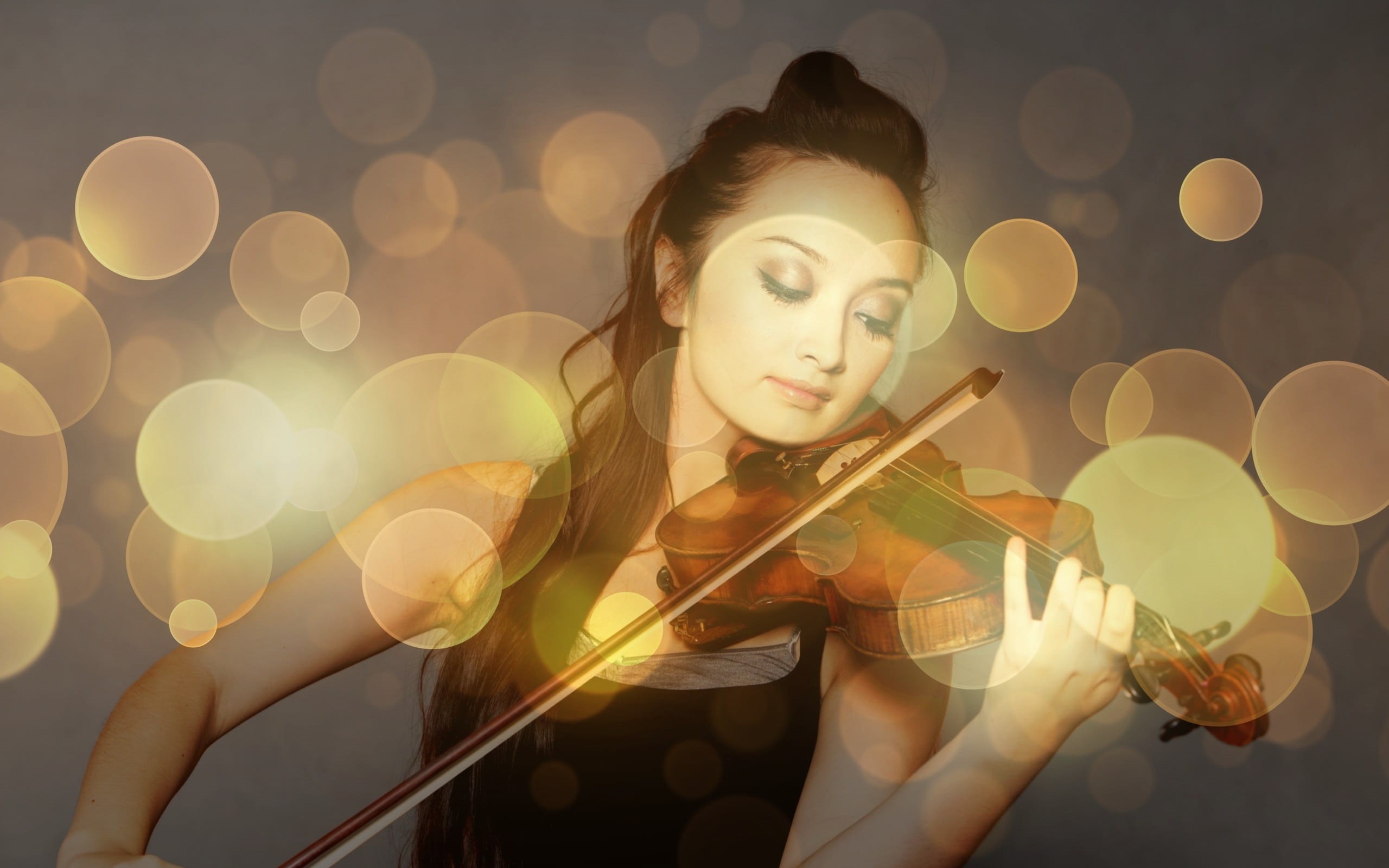 festive, music, style, arts culture and entertainment, young, cute, string instrument, entertainment, defocused, headshot, hairstyle, contemplation, 2K, HD Wallpaper