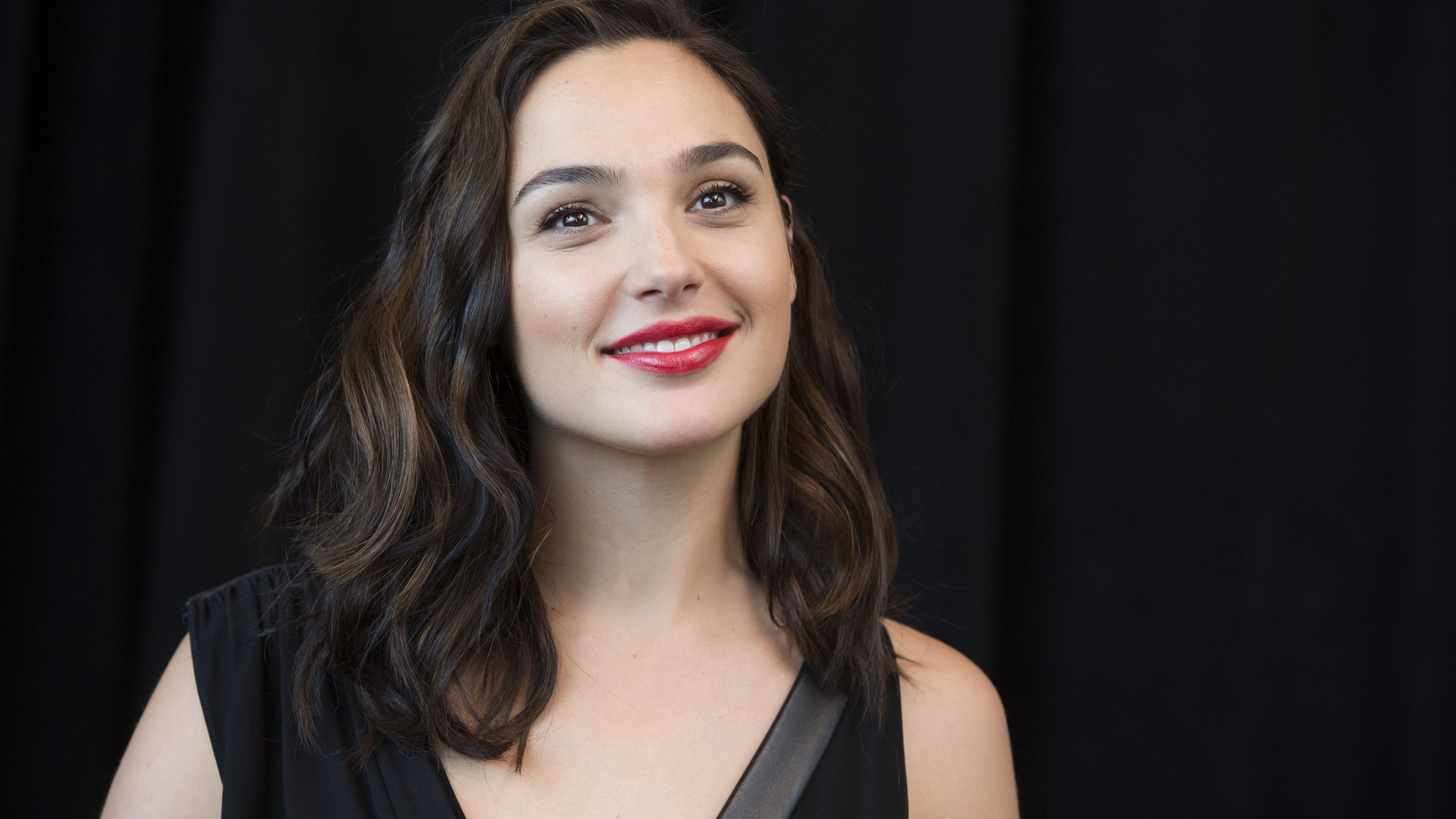 red lipstick, women, Wonder Woman, smiling, Gal Gadot, 4K, brown eyes, actress, HD Wallpaper