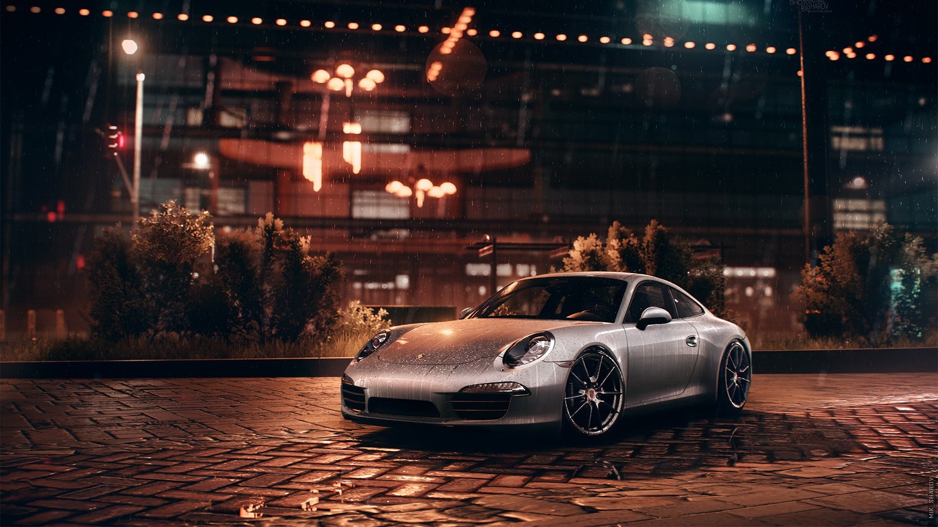 silver cars, night, Porsche 911 Carrera S, German cars, Porsche 911, bokeh, vehicle, Porsche, sports car, 1080P, Need for Speed, HD Wallpaper