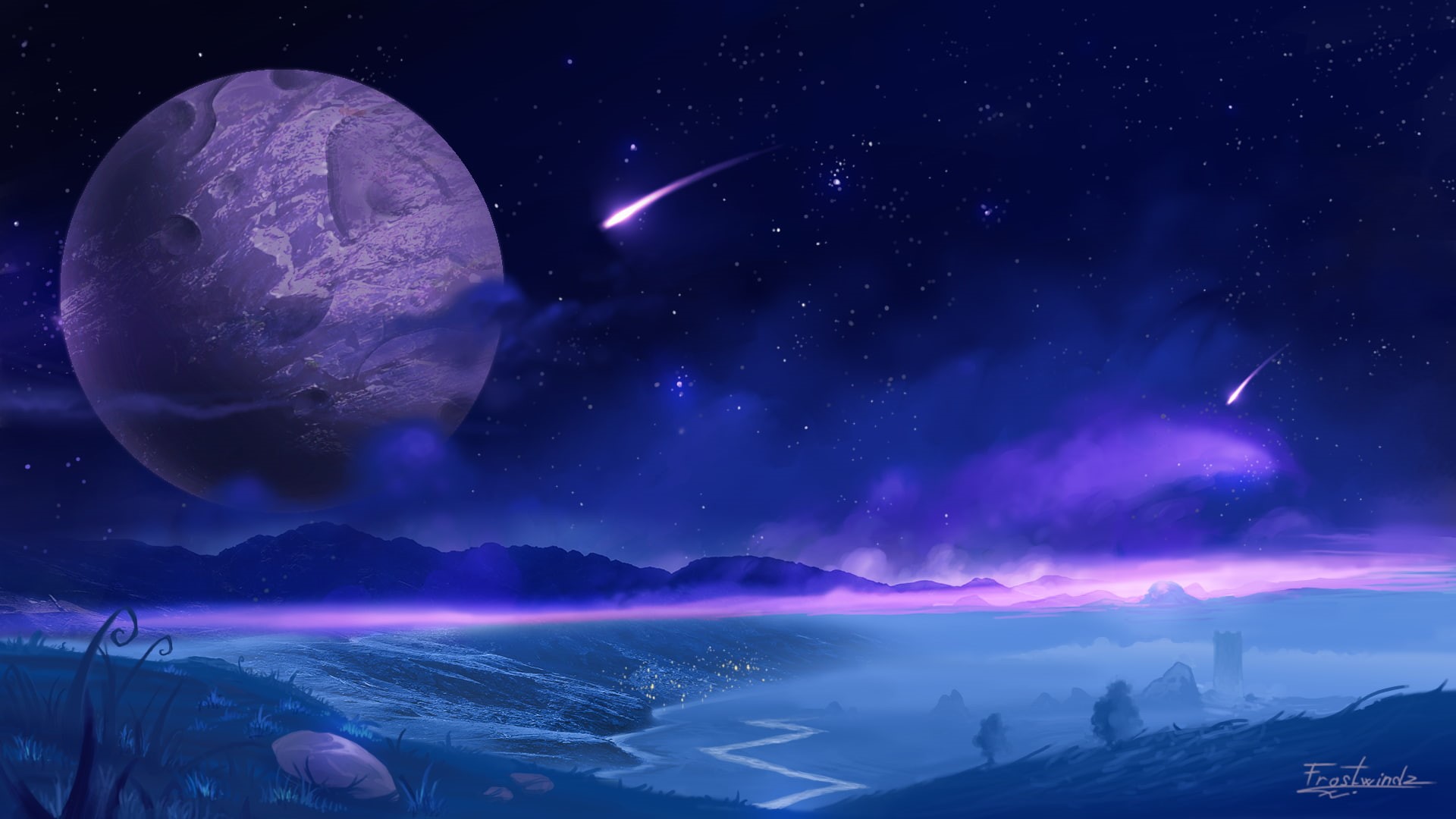 outdoors, majestic, beauty in nature, no people, tranquility, purple, galaxy, digital composite, mountain, mountain peak, environment, scenics - nature, HD Wallpaper