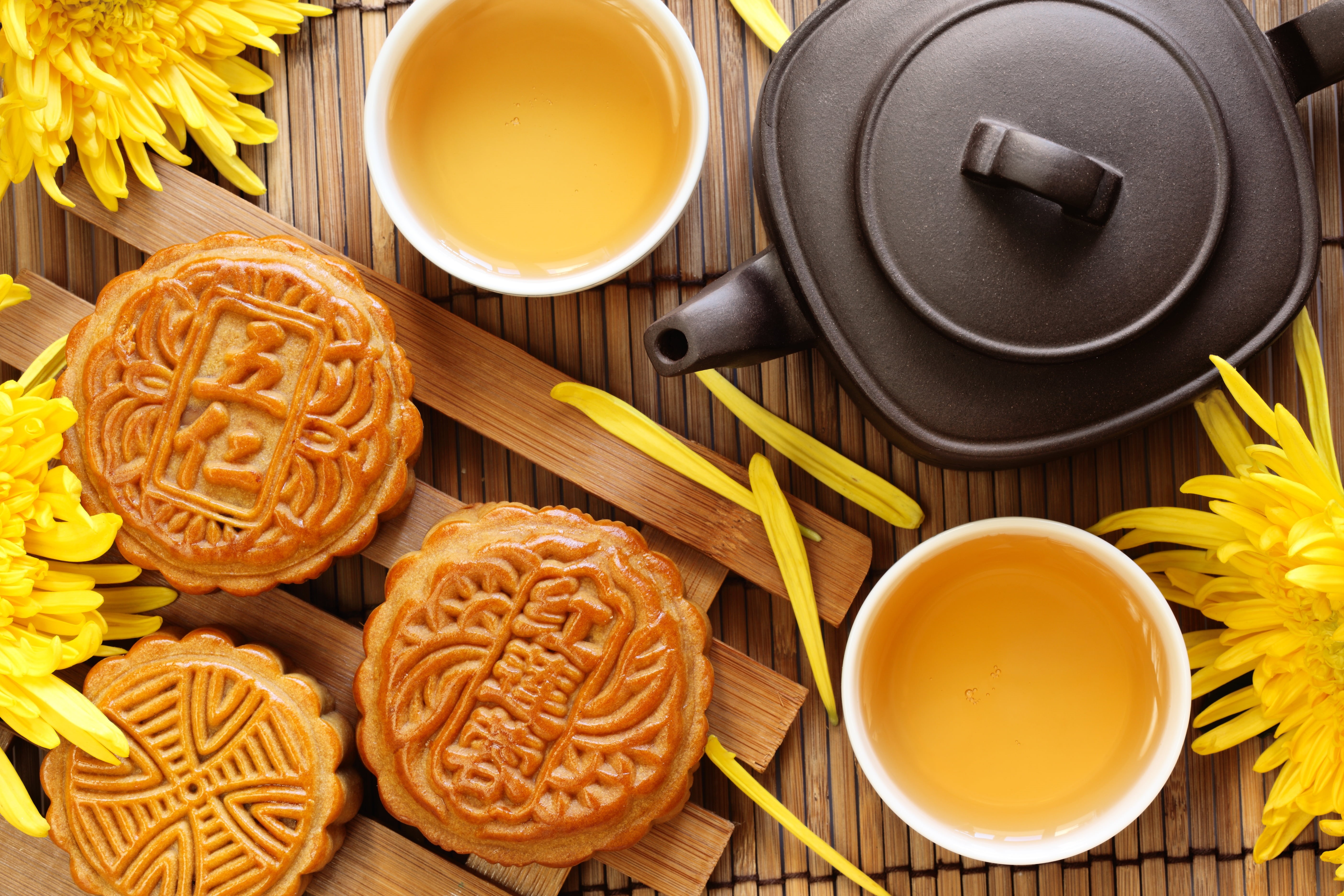 the tea party, moon, 5K, table, Cup, cookies, chrysanthemum, food and drink, Chinese, directly above, sweet food, flowers, snack, temptation, beside, tea, HD Wallpaper