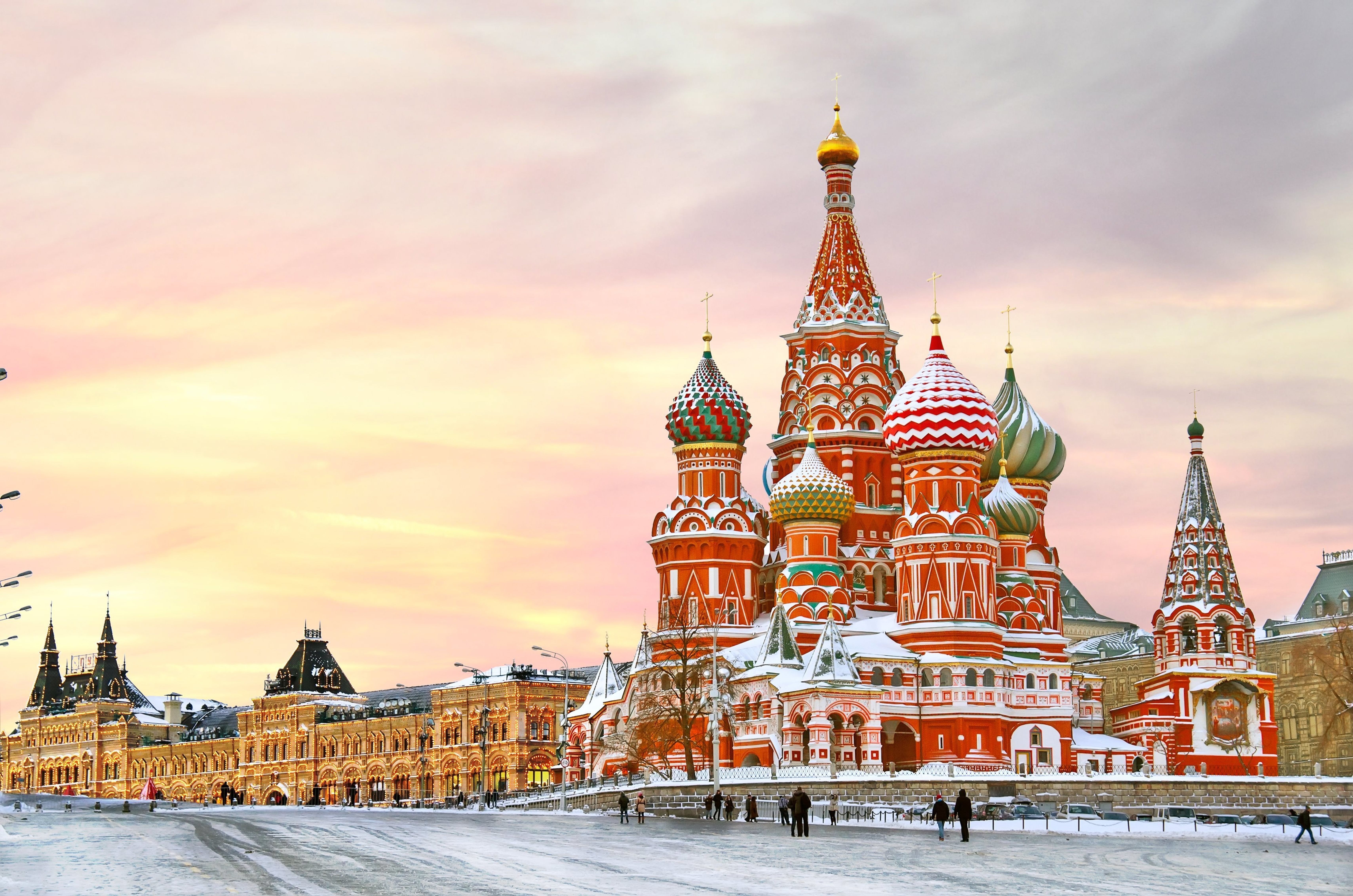 capital Cities, illuminated, red, church, area, 5K, europe, saint, city, spirituality, dusk, dome, Kremlin, old, winter, spire, cloud - sky, blue, building Exterior, HD Wallpaper