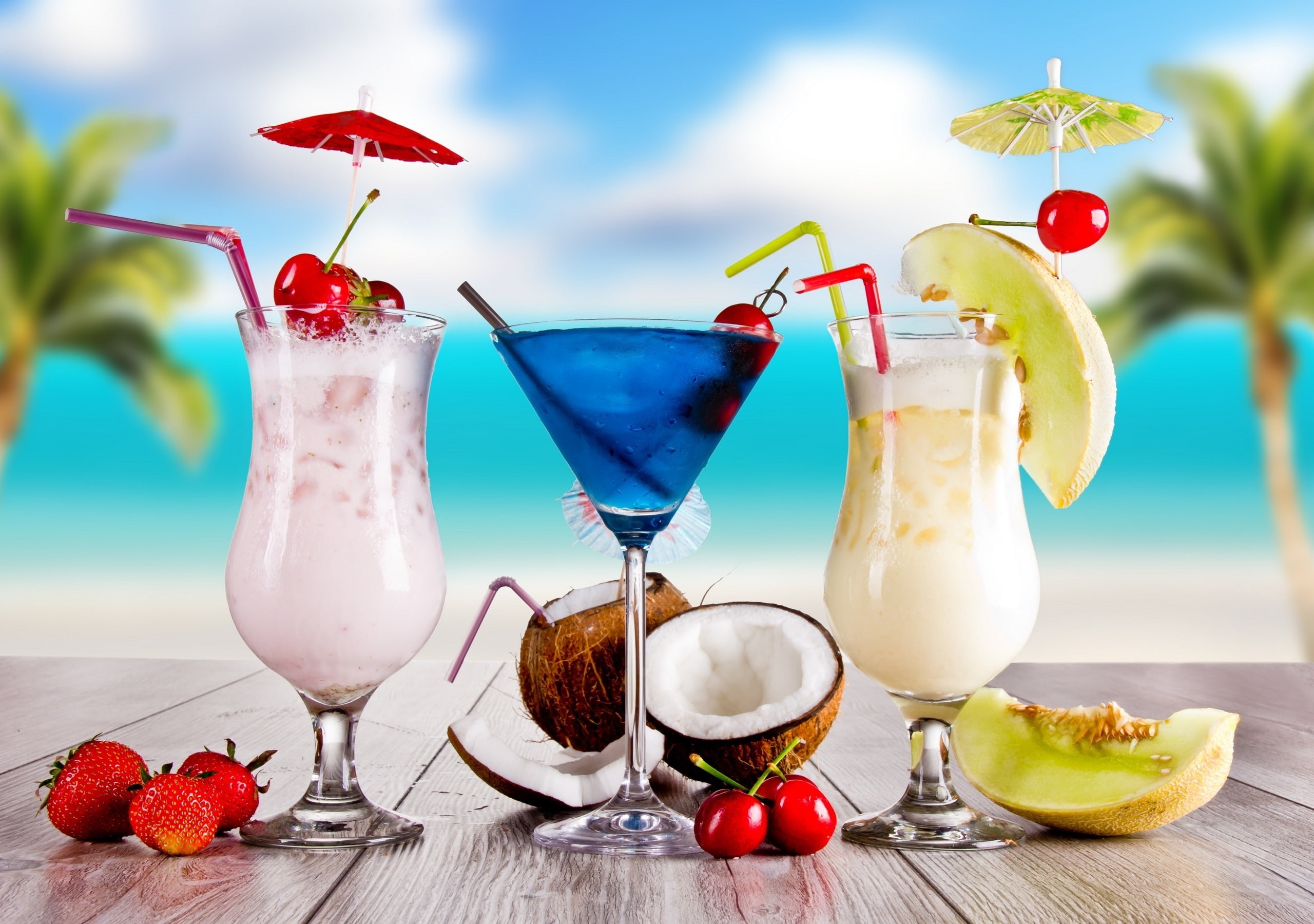 household equipment, drinking straw, ready-to-eat, strawberries, tropical drink, fruit, cherries, refreshment, cocktails, healthy eating, temptation, cocktail, HD Wallpaper