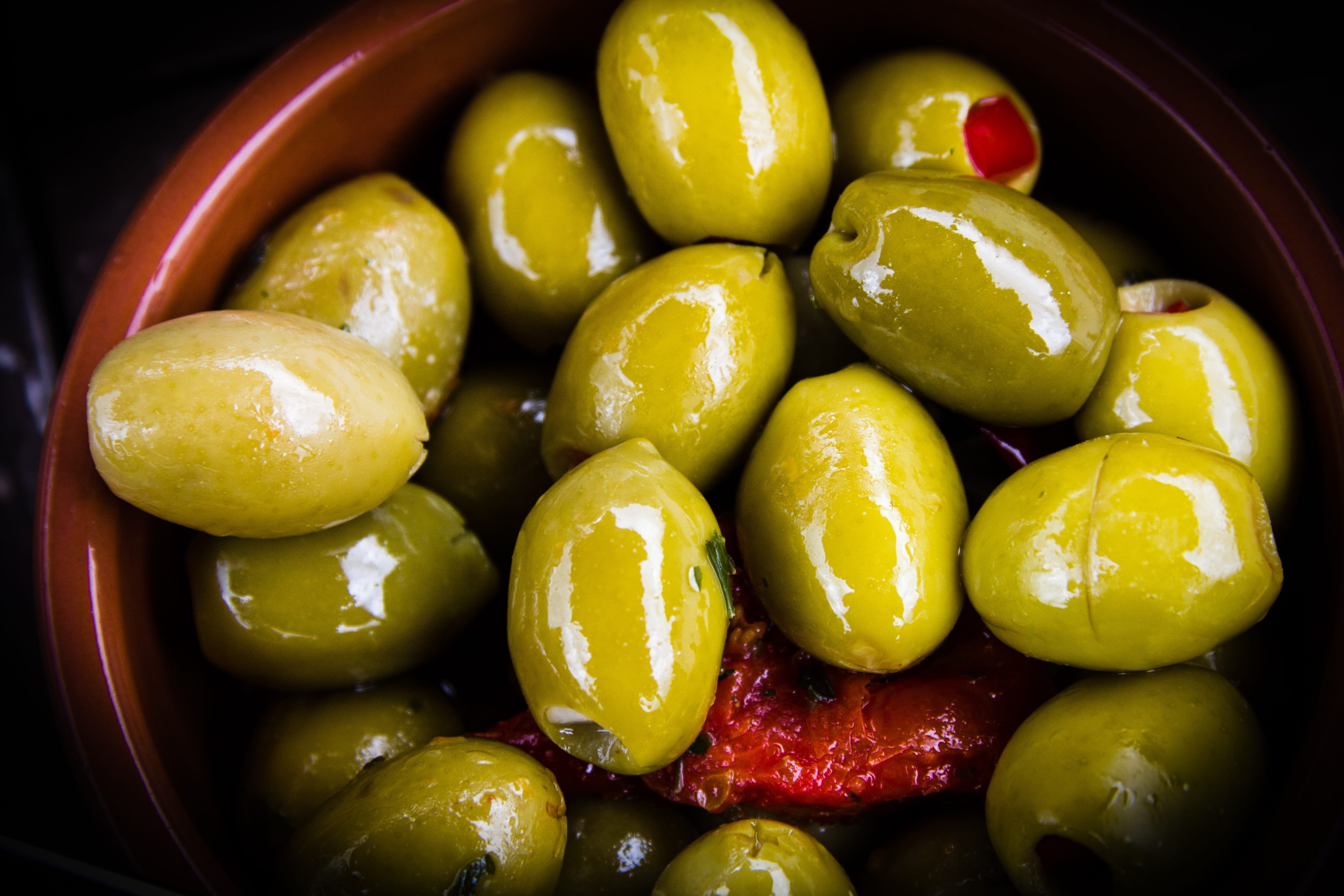 vegetable, vegetarian Food, snack, container, greek, green Olive, green, still life, large group of objects, cuisine, brown, Ingredient, abundance, high angle view, HD Wallpaper