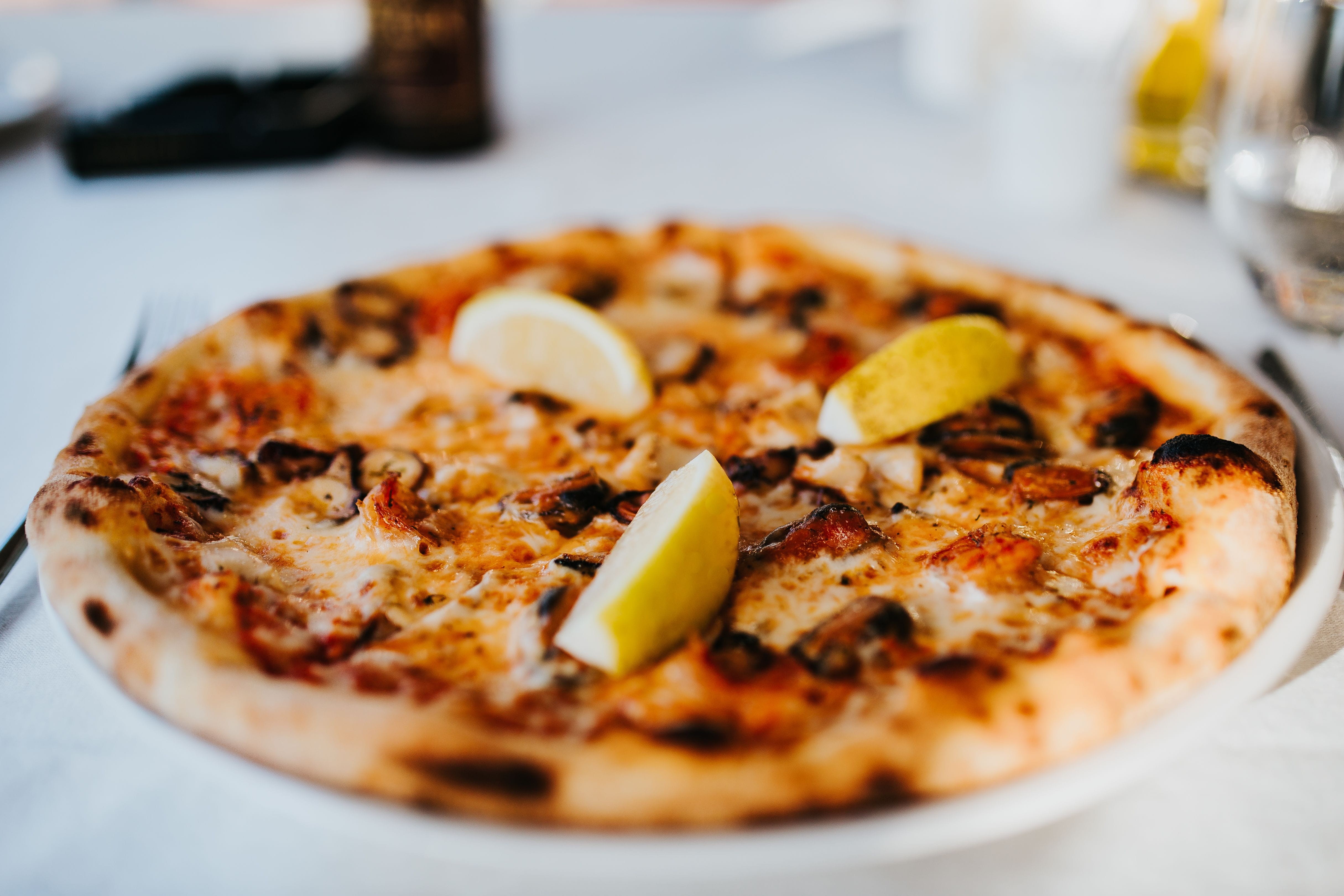 vegetable, dinner, italian Cuisine, tomato, plate, table, cheese, ready-to-eat, baked, pizza, fast food, freshness, indoors, Restaurant, close-up, no People, HD Wallpaper