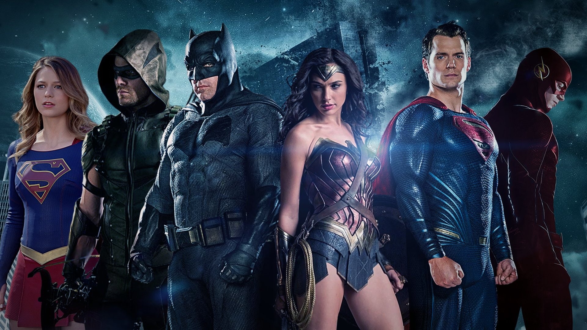 Gal Gadot, Flash, Green Arrow, Movie, Batman, Wonder Woman, Supergirl, Henry Cavill, Melissa Benoist, Superman, Crossover, 1080P, HD Wallpaper