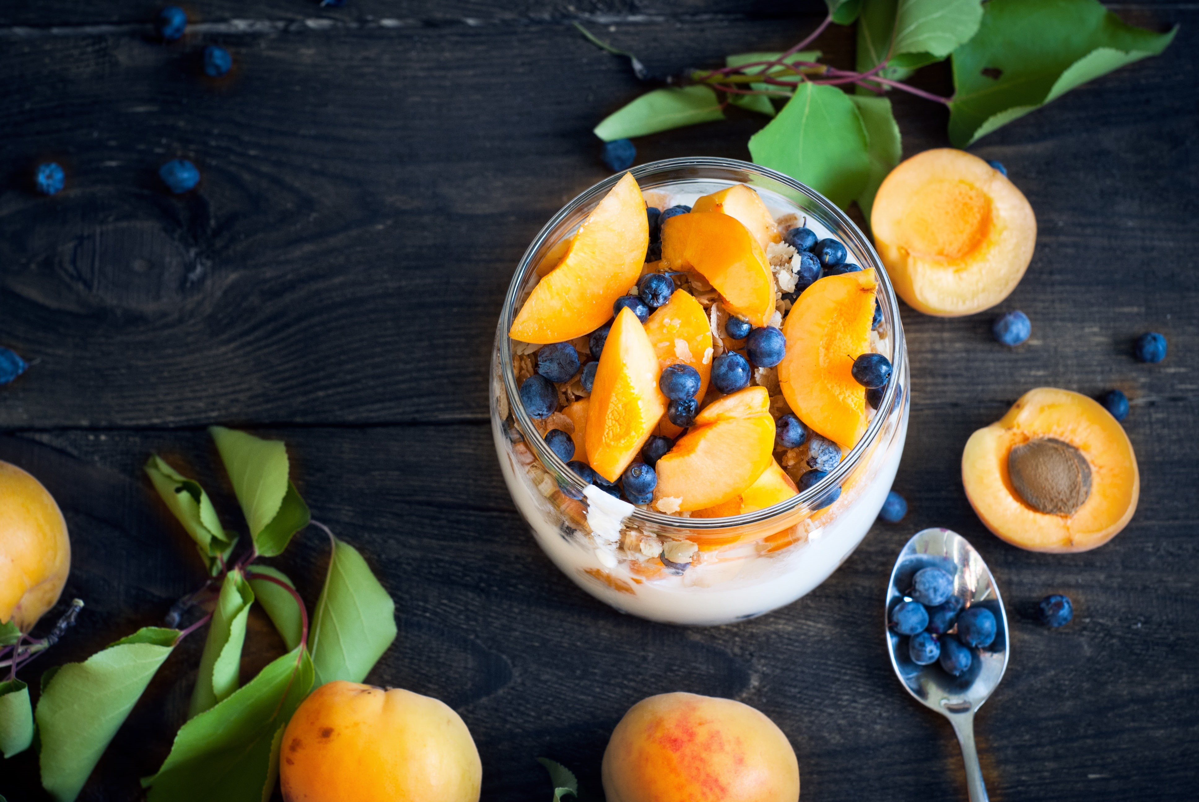 table, blueberries, healthy eating, kitchen utensil, freshness, still life, plant part, wellbeing, eating utensil, no people, wooden surface, orange, close-up, HD Wallpaper