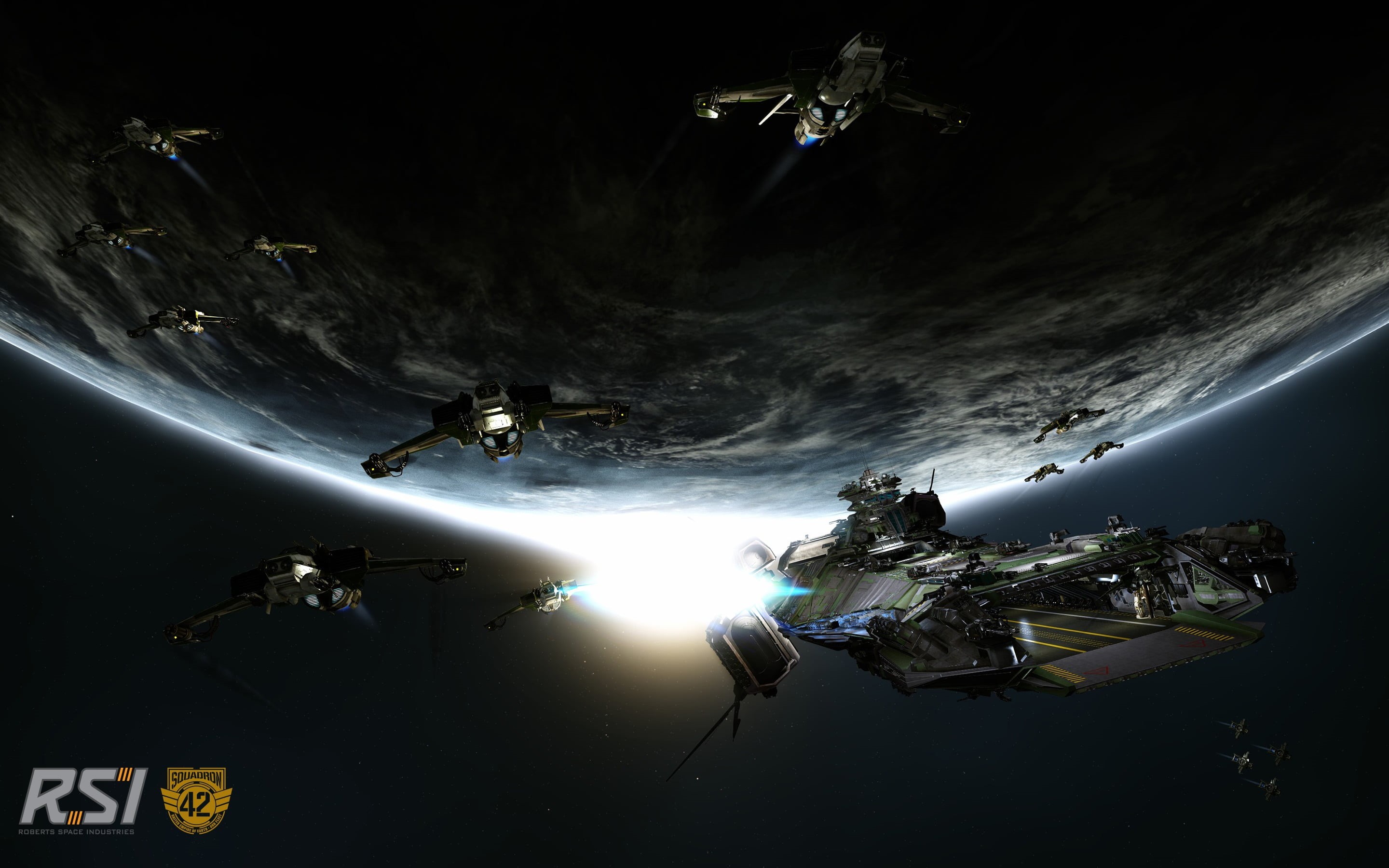mid-air, water, aerial view, satellite, Star Citizen, cloud - sky, technology, spaceship, nature, one person, skydiving, exploration, illustration, 2K, HD Wallpaper