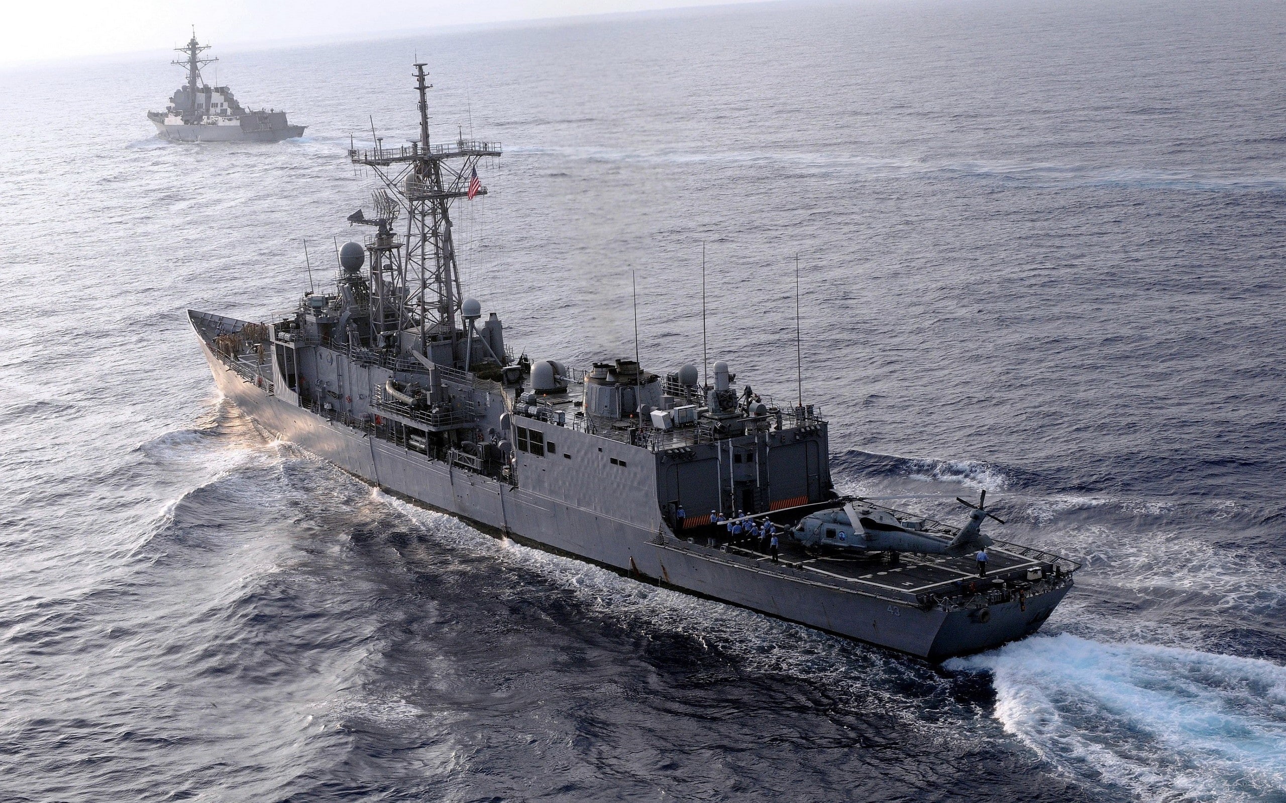 outdoors, water, nature, day, industry, 2K, arrival, sea, mode of transportation, Oliver Hazard Perry-class frigate, motion, military training, vehicle, HD Wallpaper