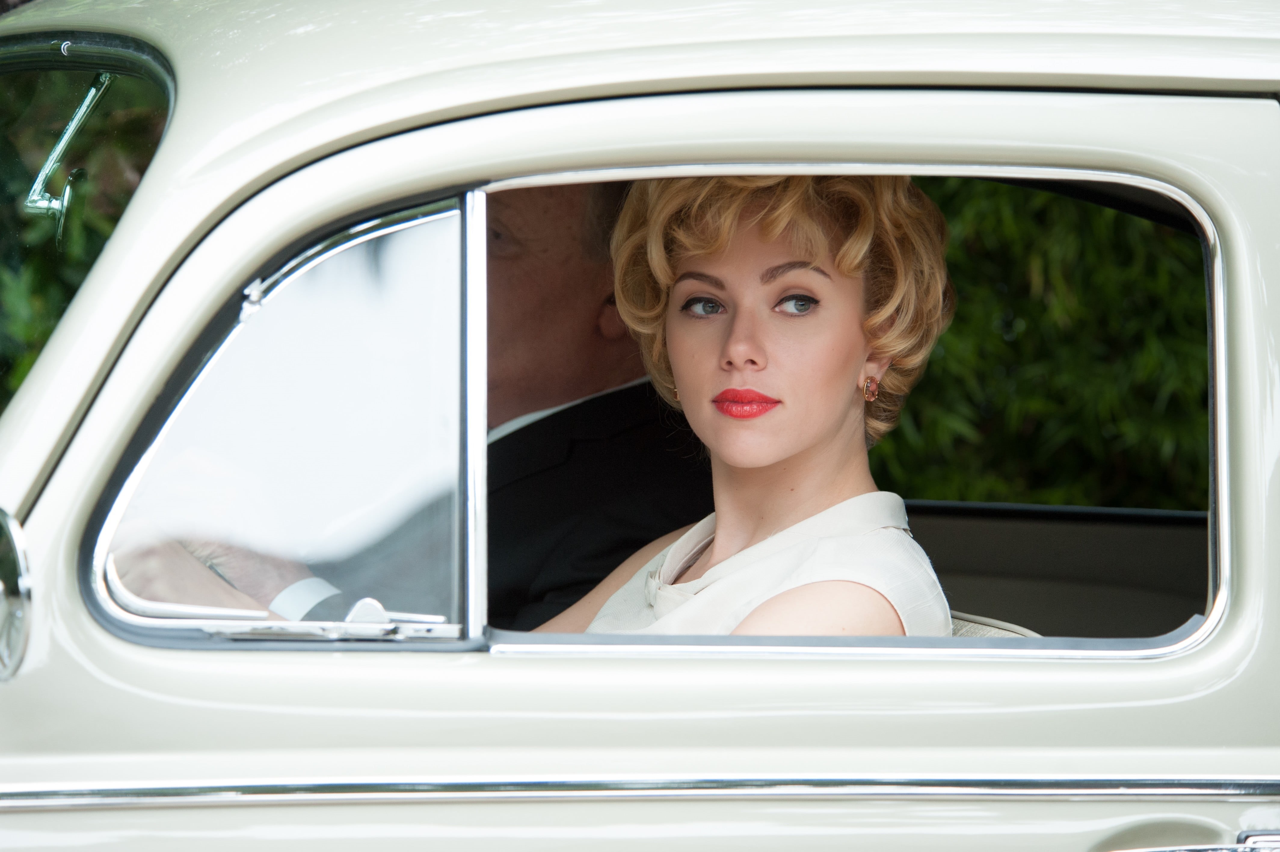 hairstyle, beautiful woman, make-up, retro styled, s, top, young women, blond hair, young adult, adult, Scarlett Johansson, sleeveless, transportation, HD Wallpaper