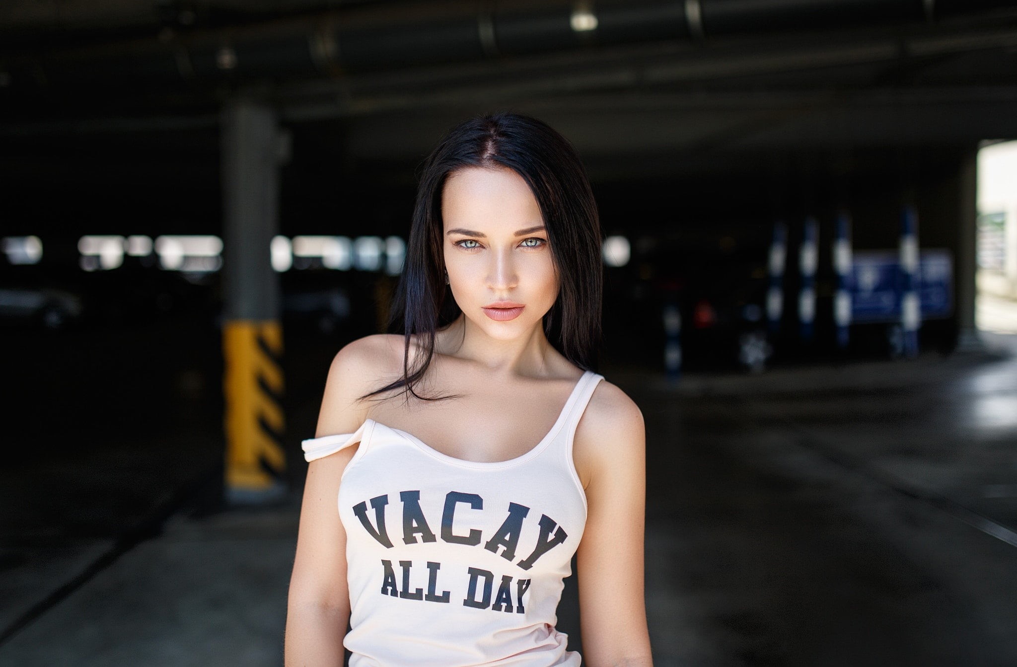 young adult, women, long hair, lifestyles, standing, portrait, hairstyle, Denis Petrov, T-shirt, outdoors, hair, young women, text, one person, Angelina Petrova, HD Wallpaper