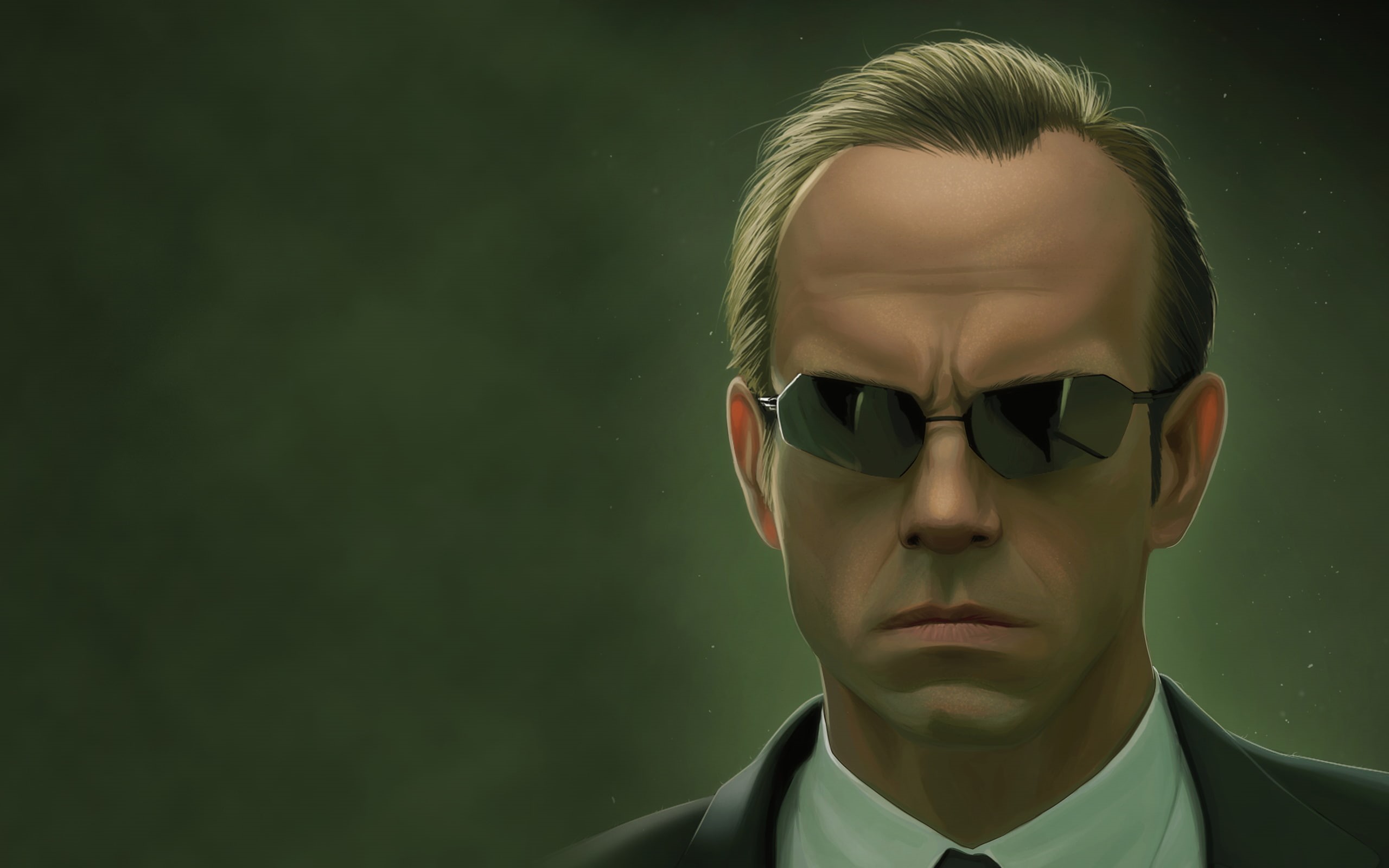 reflection, 2K, movies, simple background, Hugo Weaving, artwork, sunglasses, Agent Smith, suits, tie, villains, portrait, The Matrix, HD Wallpaper