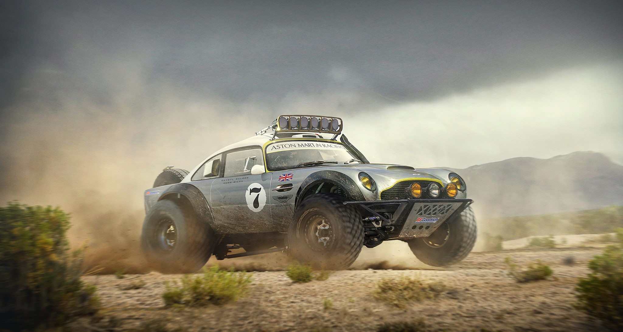 by Khyzyl Saleem, Tuning, Race, Aston Martin, Sand, Hugo Silva, Dakar, 1080P, Future, Offroad, DB5, HD Wallpaper