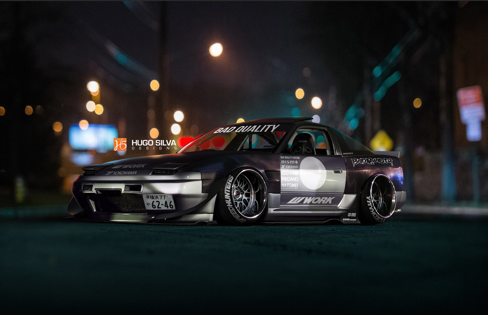 architecture, 1080P, vehicle light, road, racing, motor vehicle, night, land vehicle, city, transportation, headlight, stance, city street, street, built structure, HD Wallpaper
