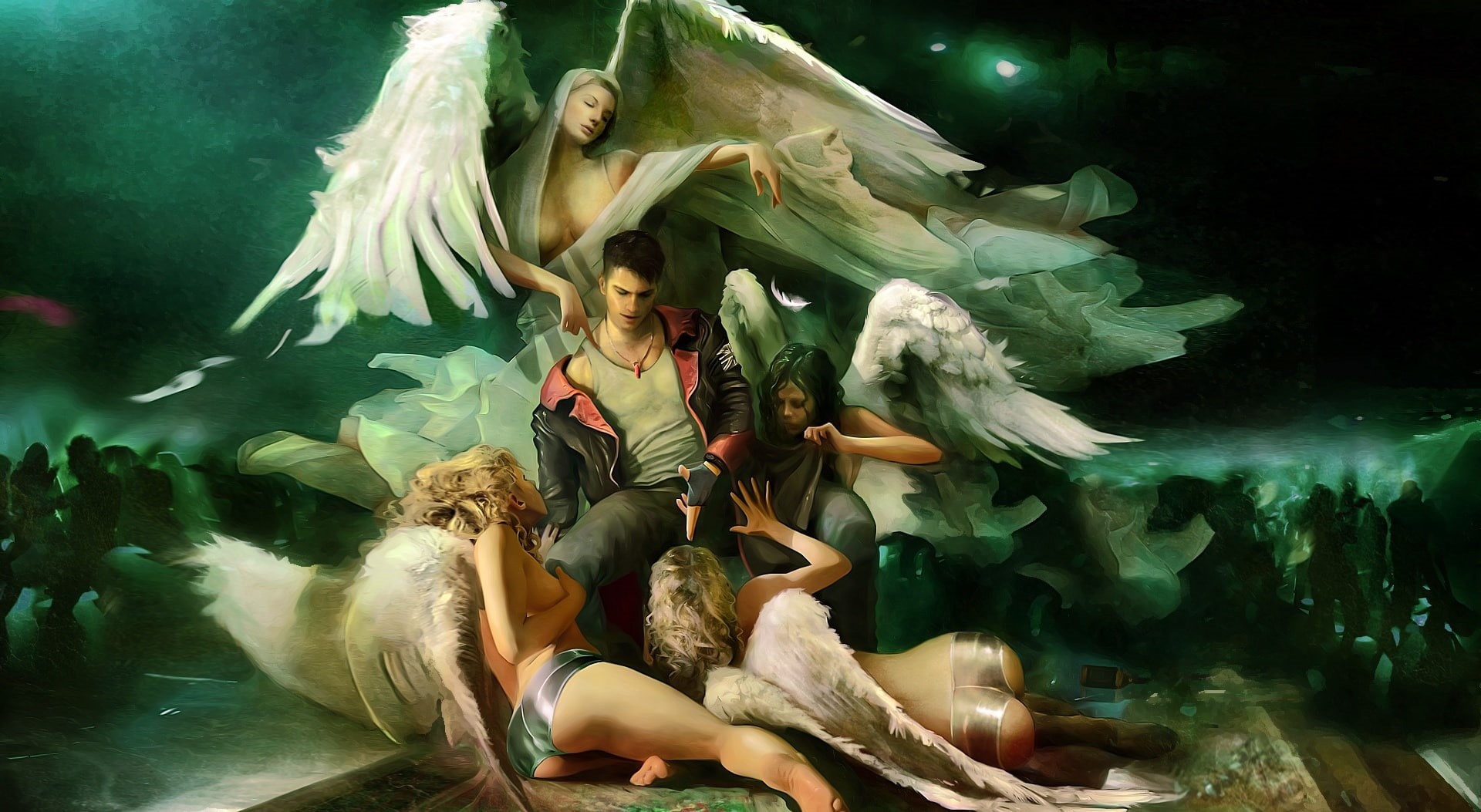 togetherness, daughter, angels, Games, animals in the wild, man, people, young women, parent, group of people, underwater, video game, marine, mother, full length, HD Wallpaper