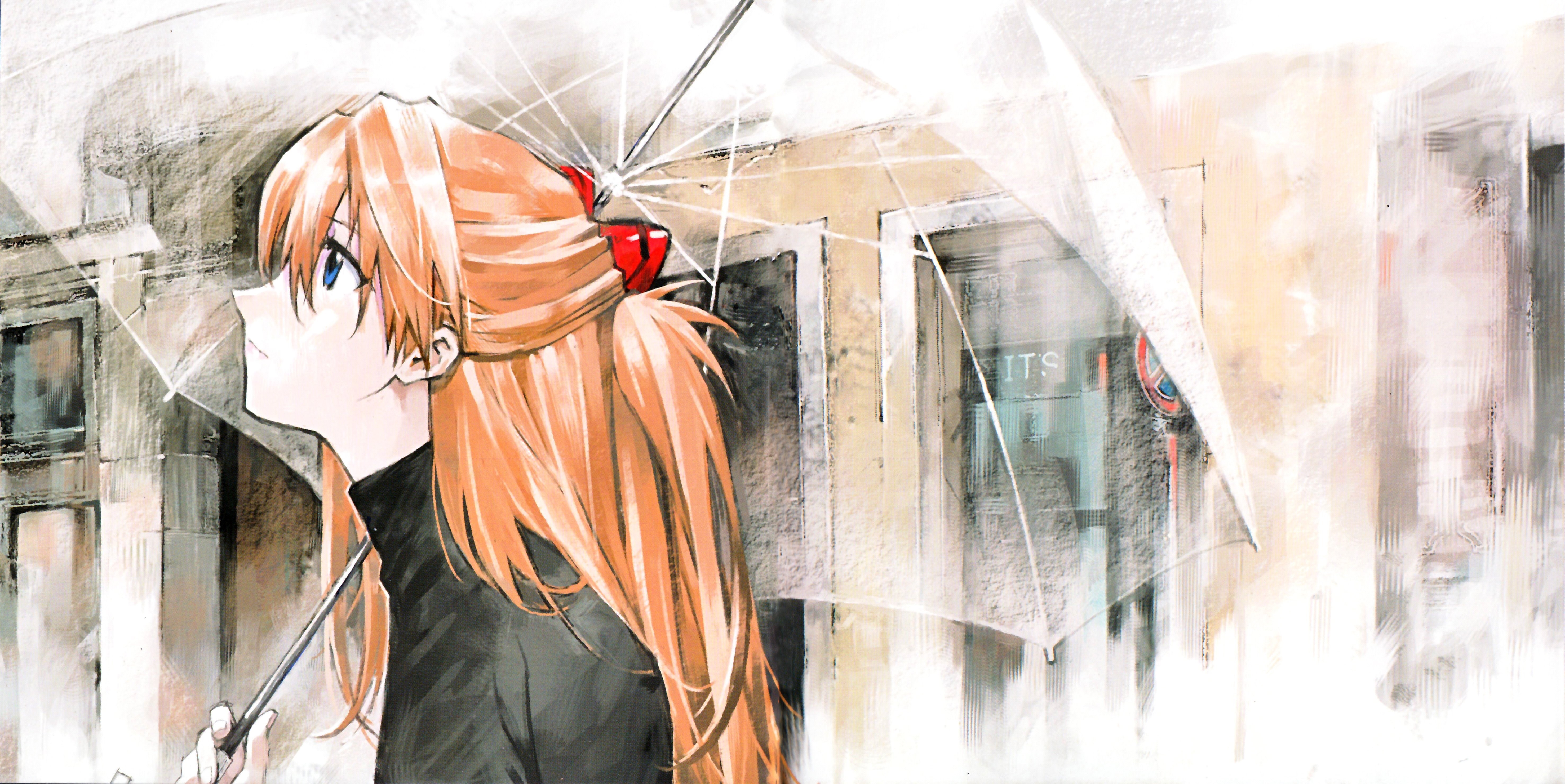 working, building exterior, Neon Genesis Evangelion, women, occupation, Asuka Langley Soryu, umbrella, reflection, textile, day, window, hanging, built structure, HD Wallpaper