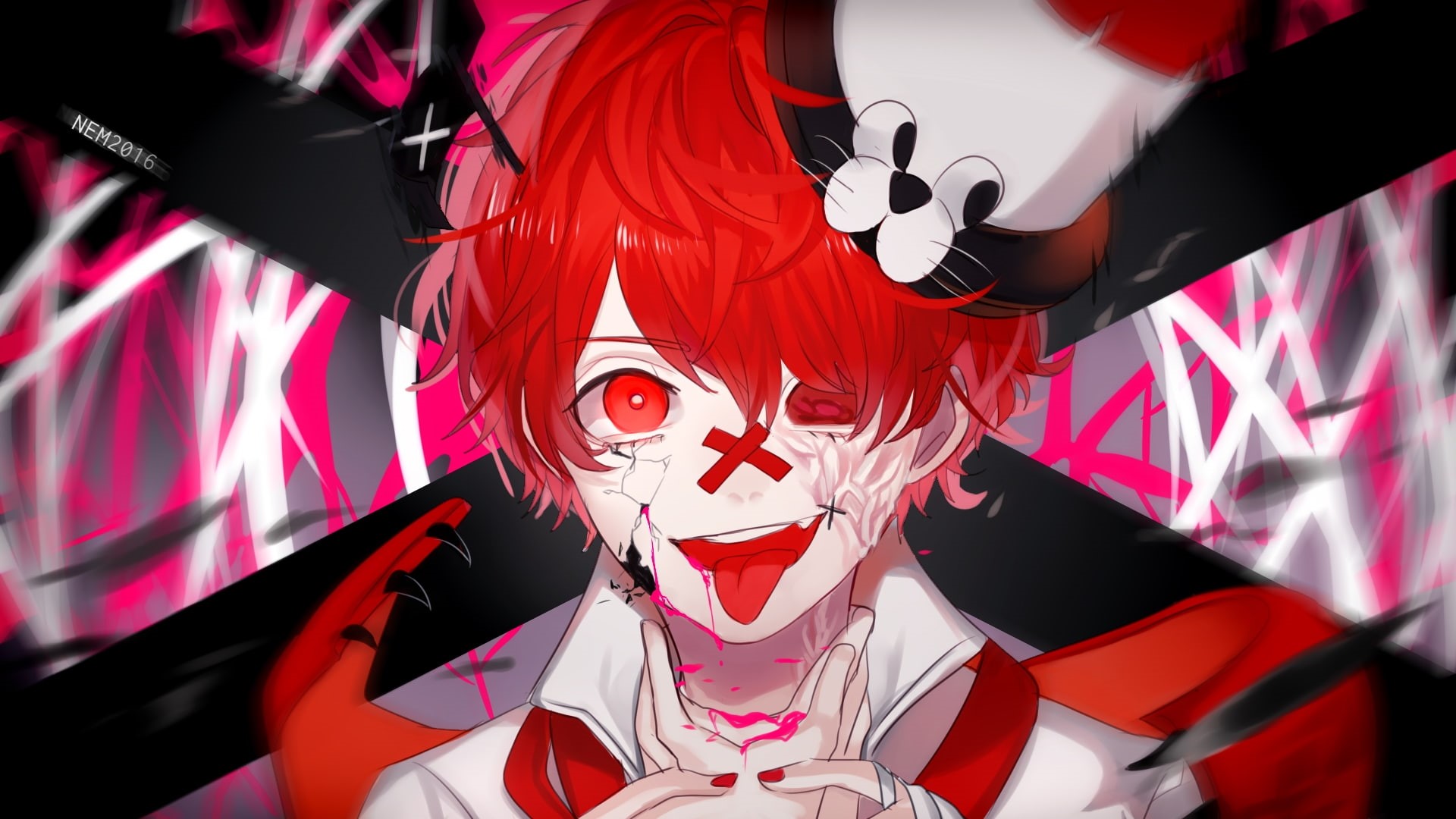 red, human body part, celebration, disguise, people, 1080P, mask, tongue, front view, portrait, close-up, lifestyles, leisure activity, anime boy, mask - disguise, HD Wallpaper