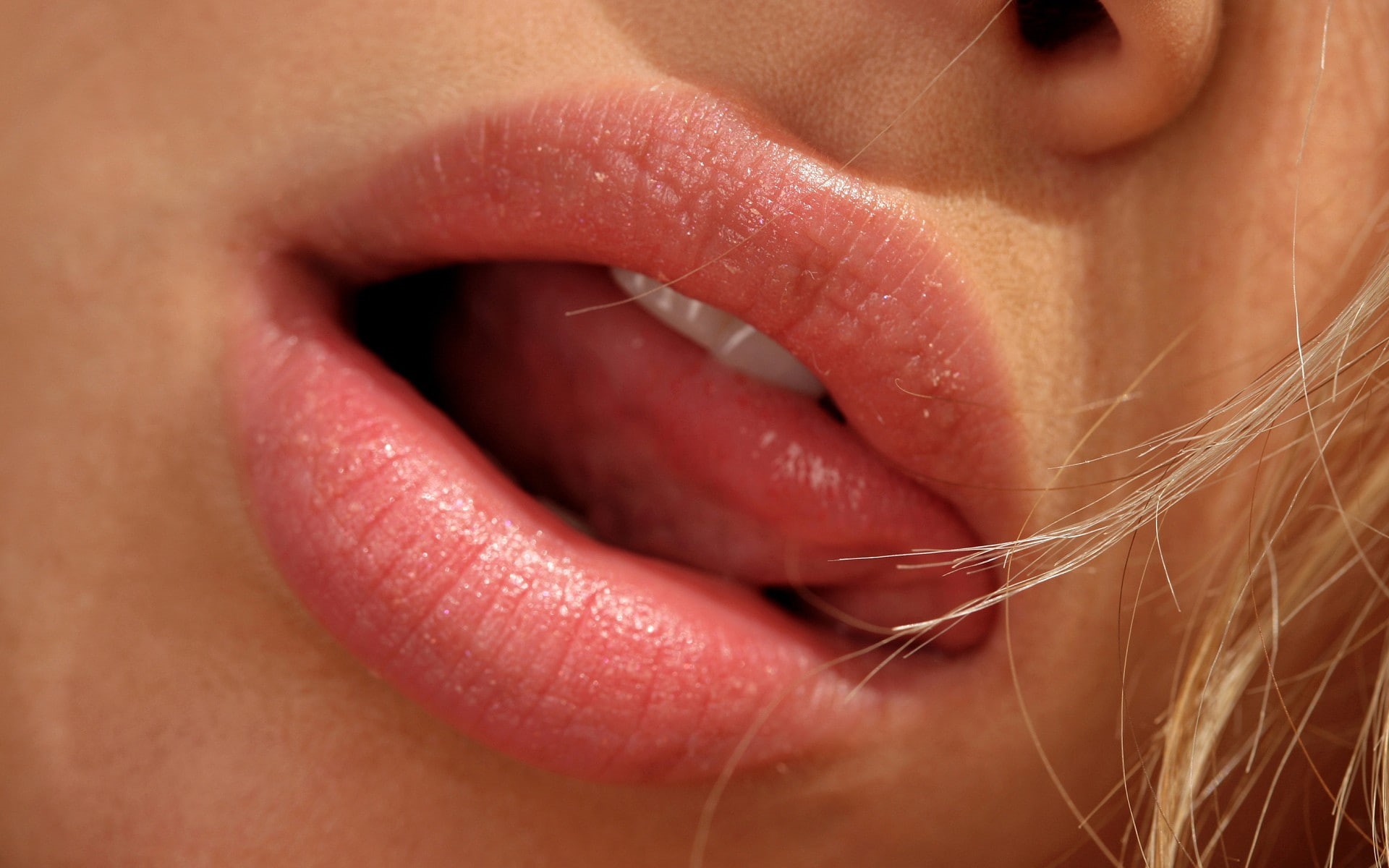 blonde, 1080P, mouth, lips, model, tongues, women, closeup, HD Wallpaper