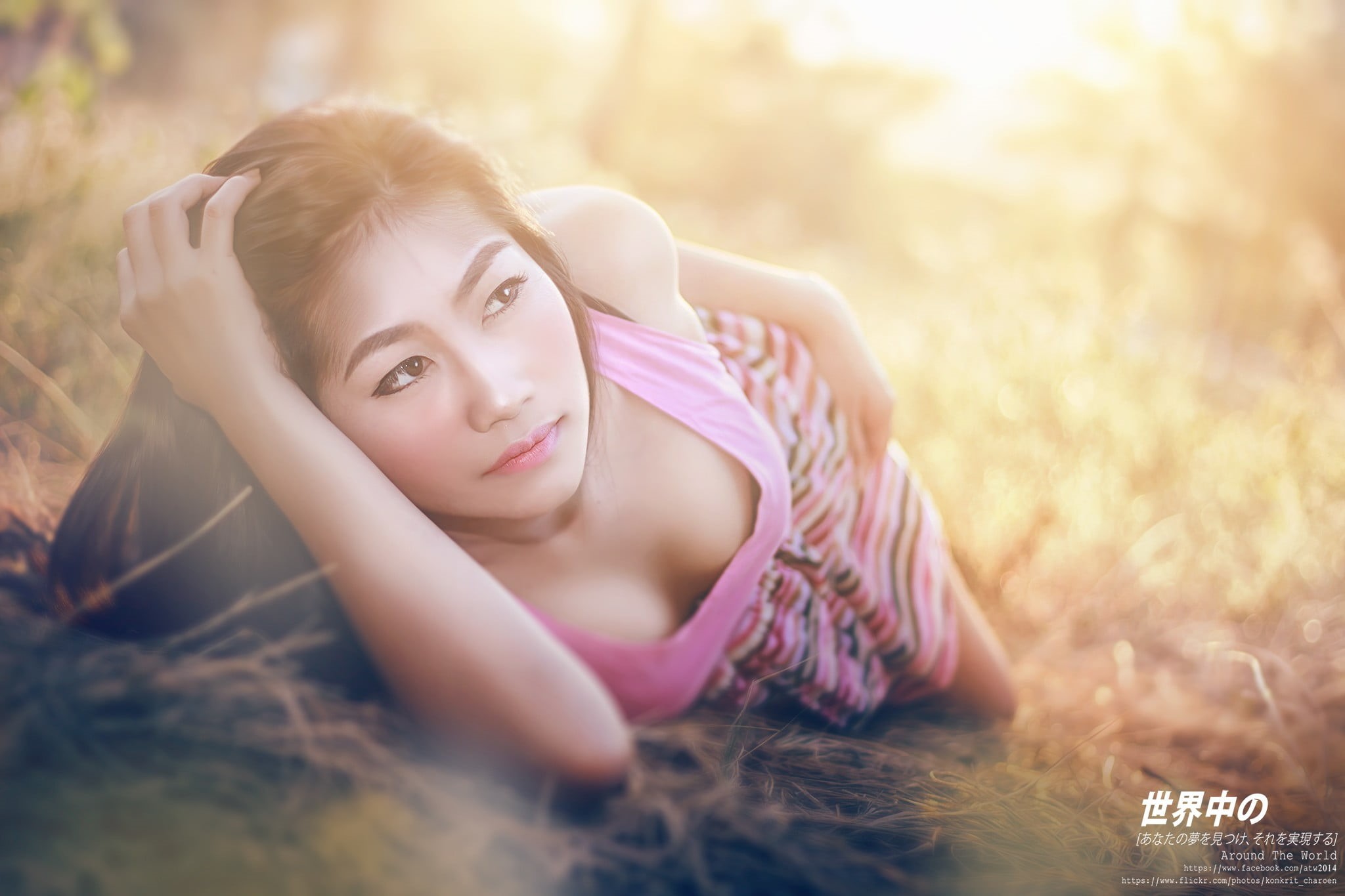 selective focus, portrait, relaxation, young women, Thailand, women, Sun, brown hair, young adult, hairstyle, beauty, lying down, one person, beautiful woman, HD Wallpaper