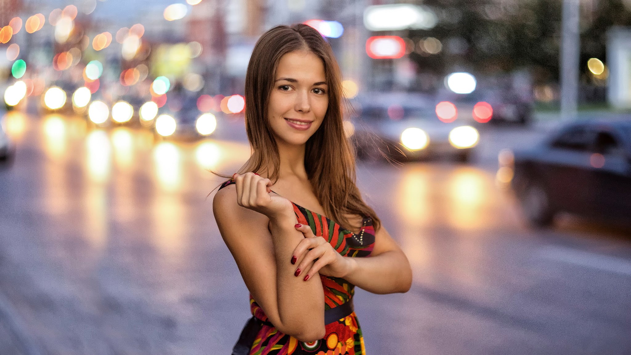 Masha, smile, Maria Dergacheva, 1080P, Anton Pechkurov, the city, bokeh, HD Wallpaper