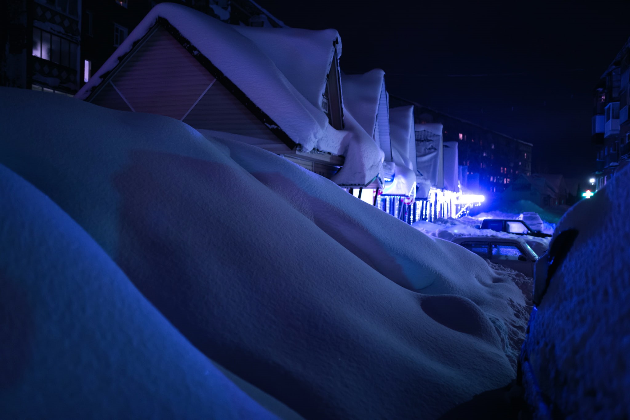 machine, snow, winter, Anton Pechkurov, home, 1080P, the snow, night, HD Wallpaper