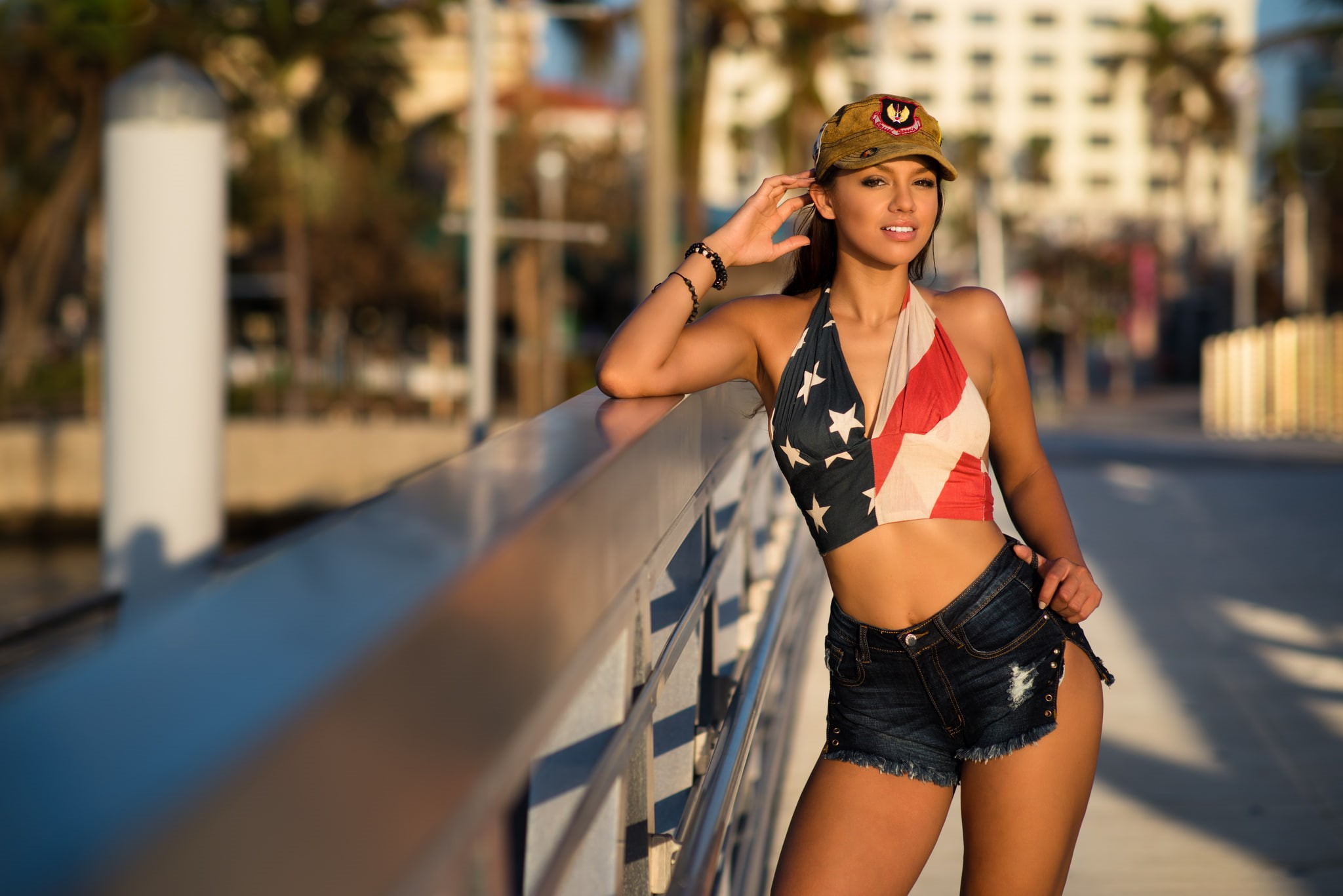 jean shorts, women outdoors, adult, depth of field, outdoors, Christopher Rankin, one person, portrait, fashion, clothing, leisure activity, 1080P, front view, HD Wallpaper