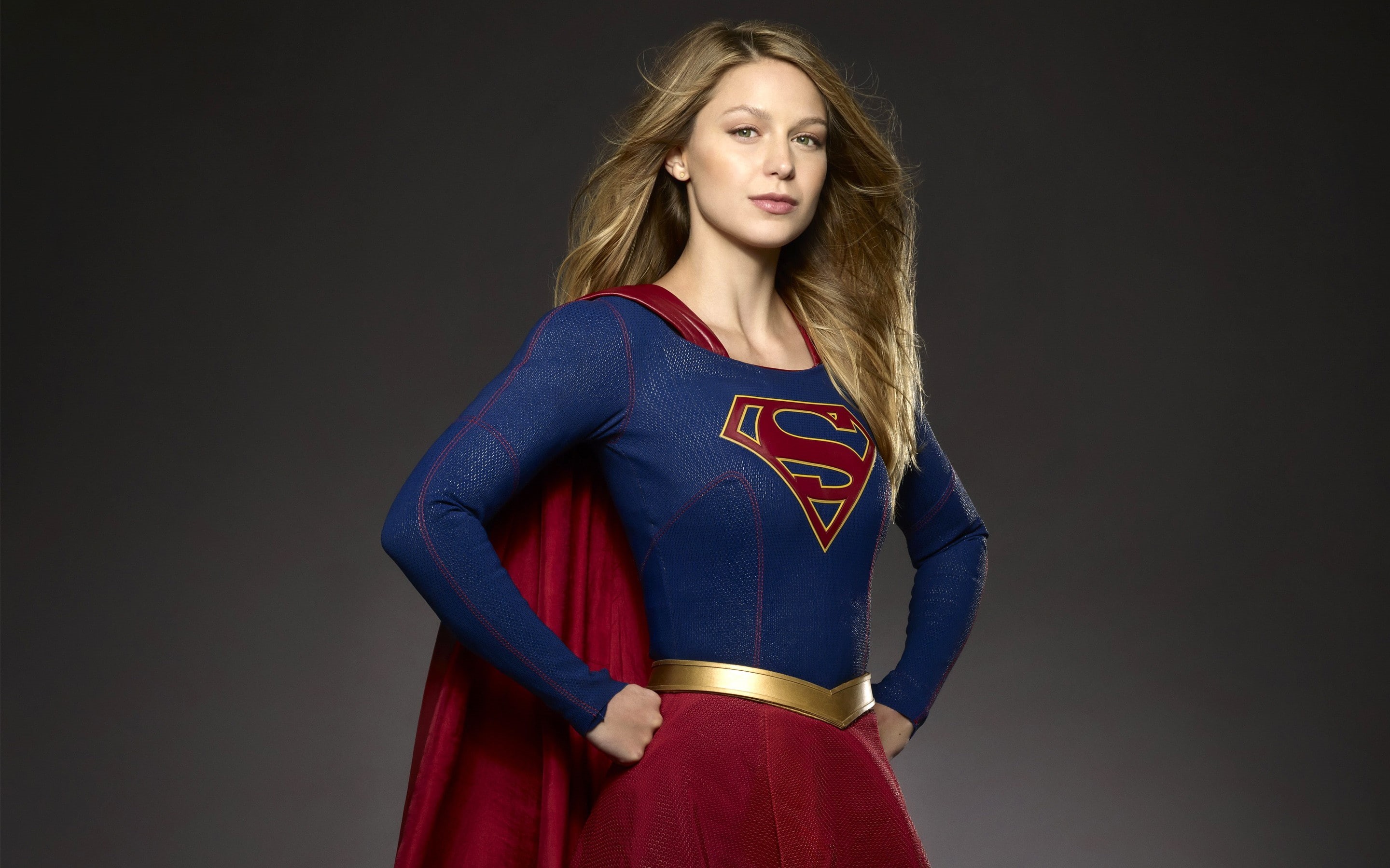 costumes, Melissa Benoist, long hair, hands on hips, 2K, Supergirl, HD Wallpaper