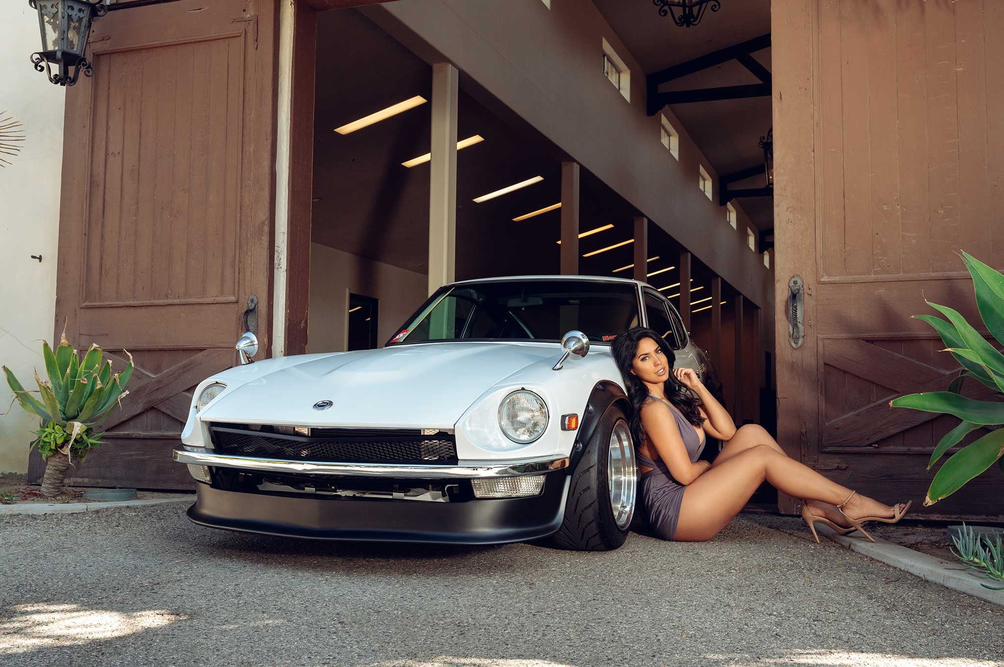 fashion photography, car, super street, modified car, fashion, 1080P, curvy, samantha kumiko, model, HD Wallpaper