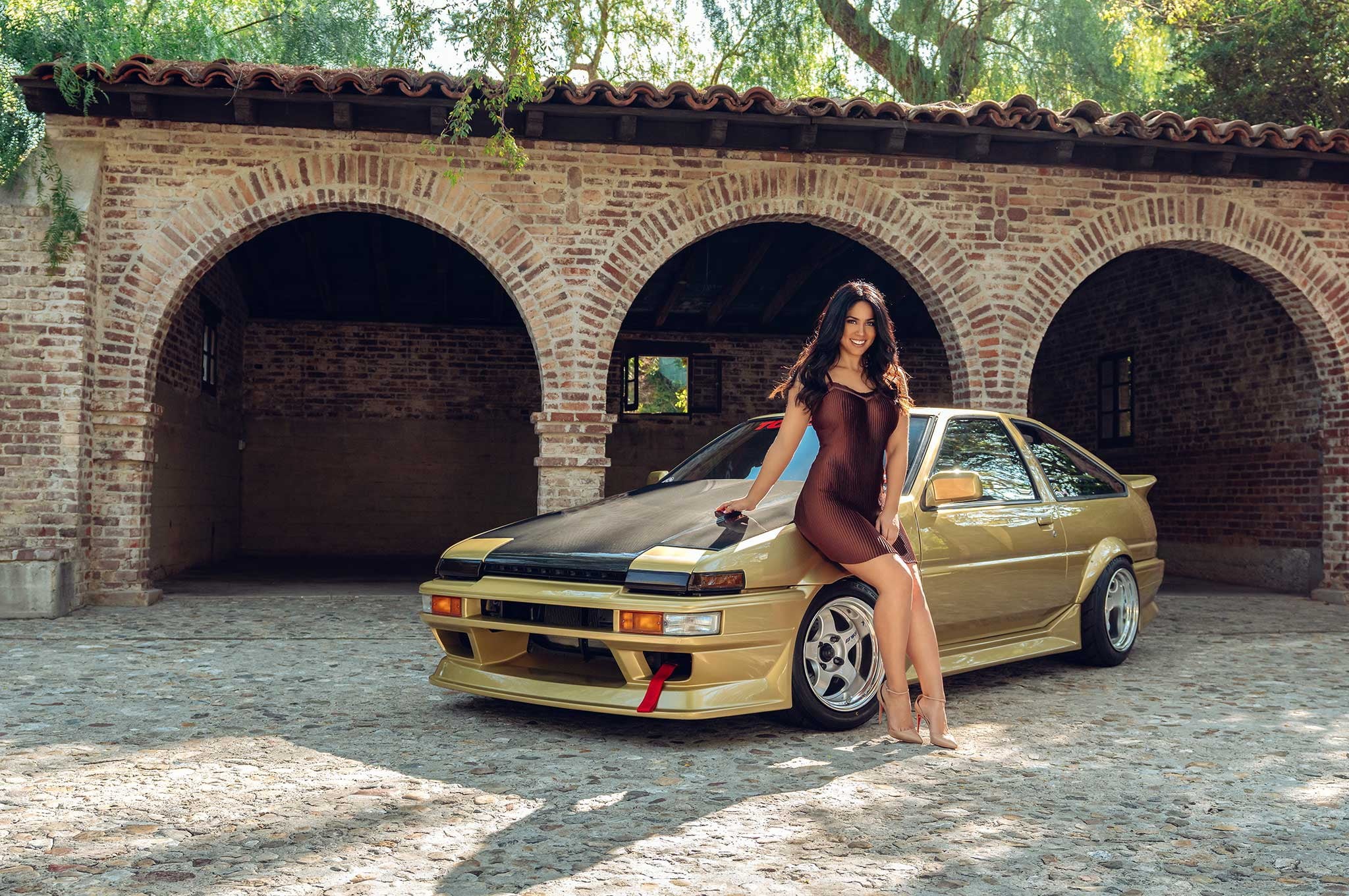 car, 1080P, samantha kumiko, model, modified car, fashion, super street, fashion photography, curvy, HD Wallpaper