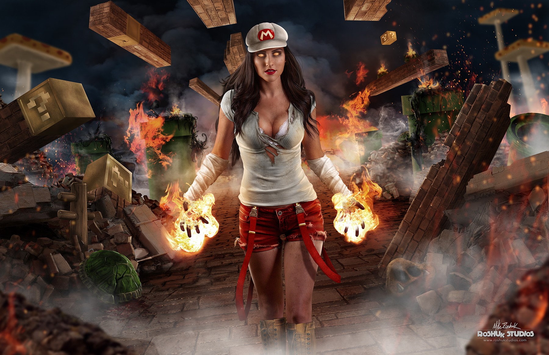 women, Super Mario, 720P, 500px, Mike Roshuk, digital art, model, cosplay, HD Wallpaper