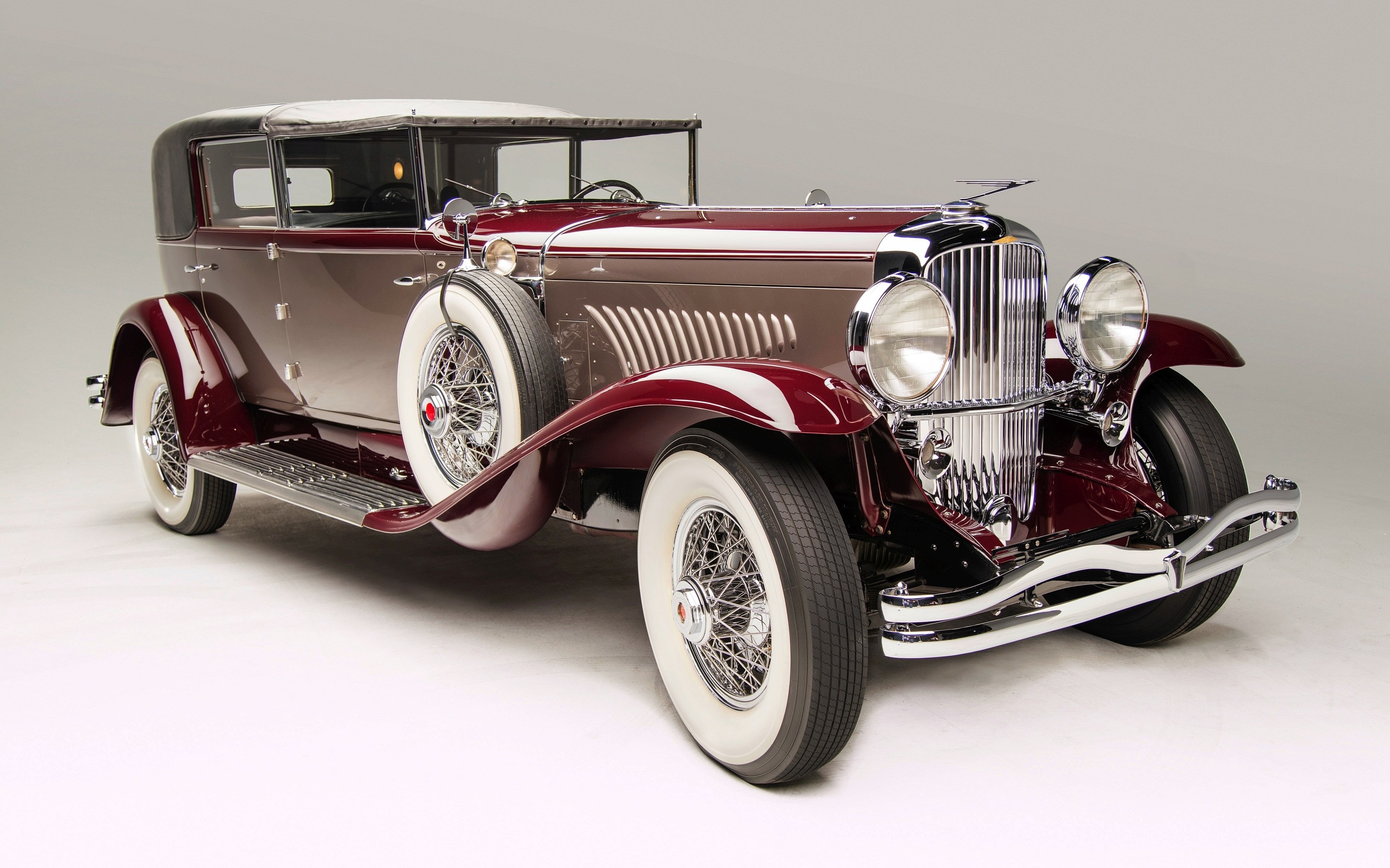 no people, cut out, gray, vintage, transportation, 4K, metal, retro styled, luxury, vintage car, car, motor vehicle, red, mode of transportation, chrome, HD Wallpaper