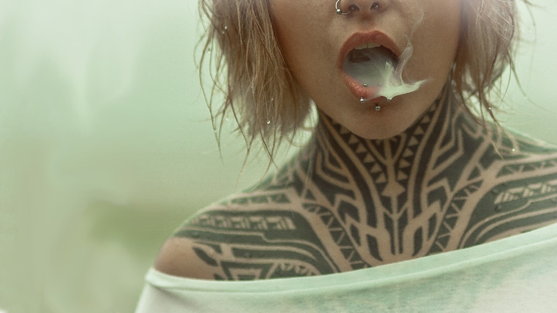 top, indoors, s, nose rings, young women, beautiful woman, women, beauty, sheer, one person, Alexander Tikhomirov, Pierced Lips, adult, human mouth, human body part, HD Wallpaper
