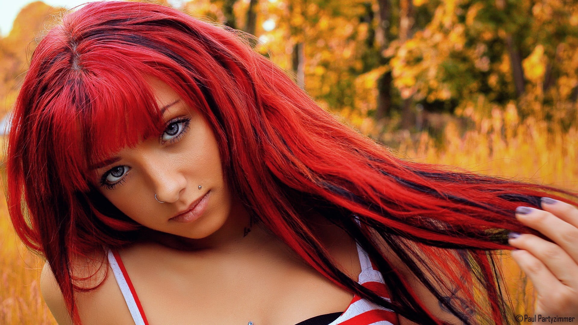 adult, young adult, women, nature, beautiful woman, piercing, beauty, redhead, dyed red hair, fashion, hairstyle, portrait, headshot, human hair, 1080P, HD Wallpaper